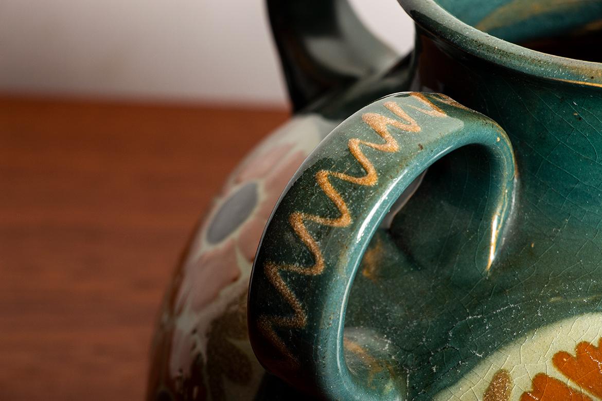 Ceramica Vaso francese, 4 manici, in gres smaltato, stile Art Nouveau di Léon Léon in vendita