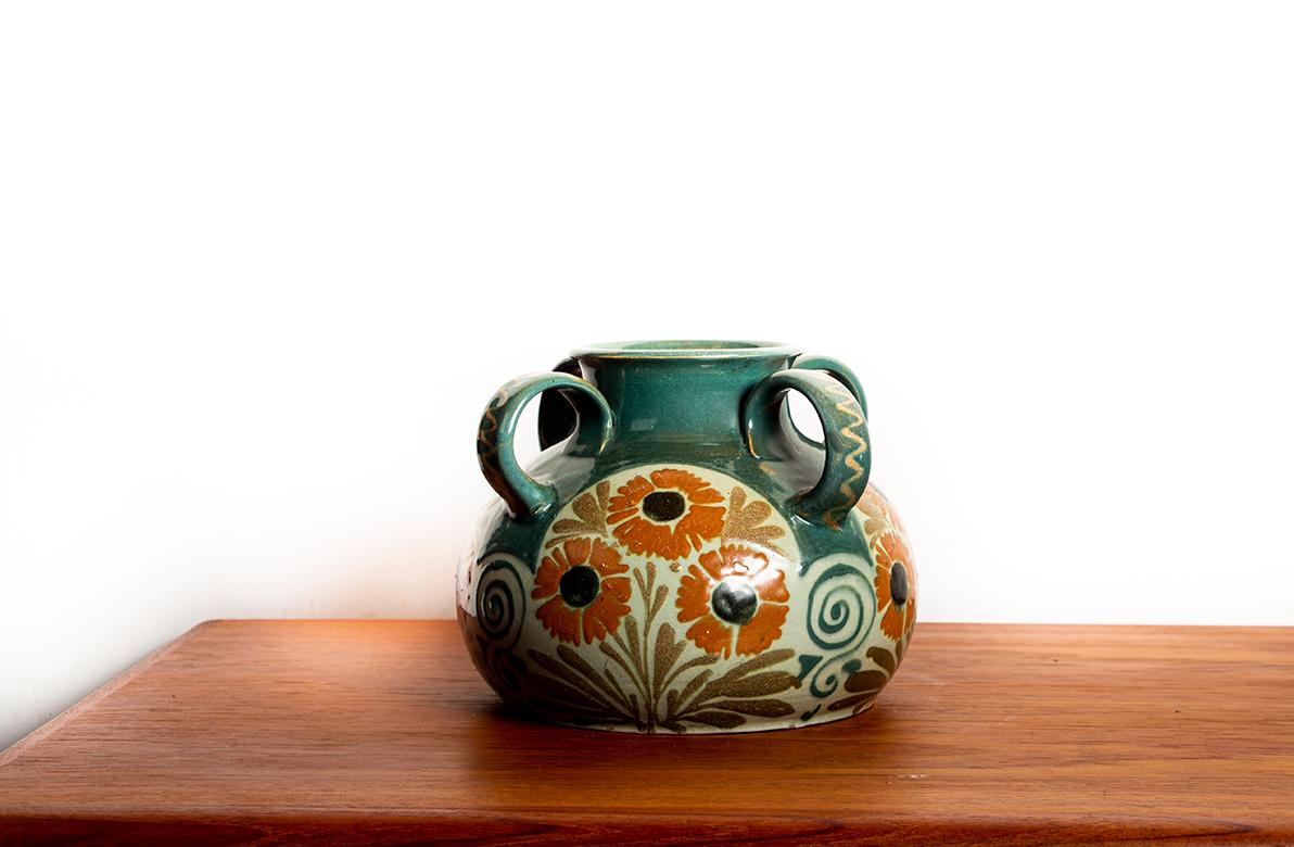 Vaso francese, 4 manici, in gres smaltato, stile Art Nouveau di Léon Léon in vendita 1