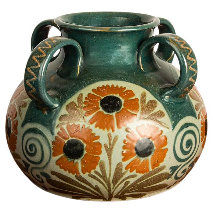 Vaso francese, 4 manici, in gres smaltato, stile Art Nouveau di Léon Léon in vendita