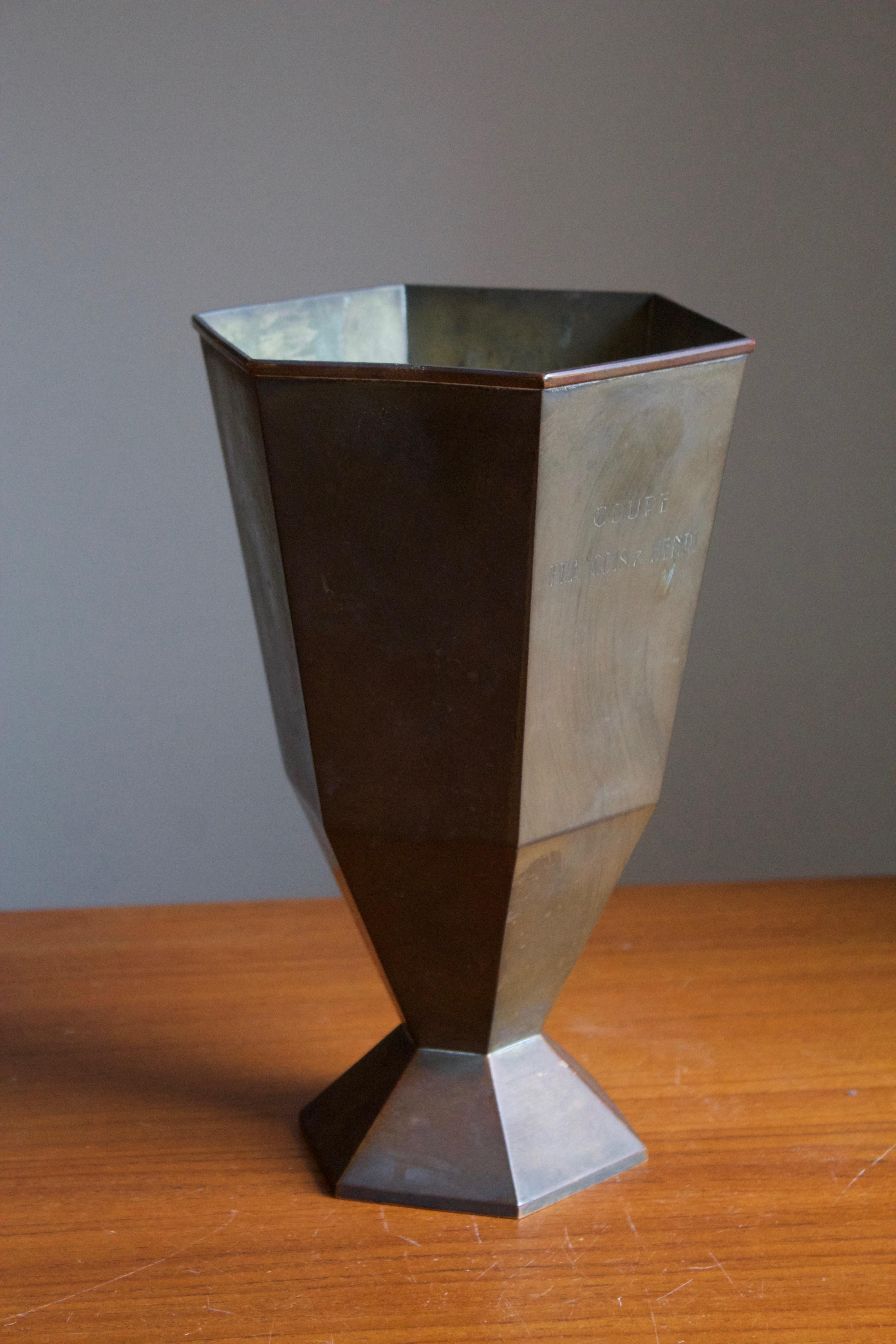 A vase or vessel, designed and produced in 1940s. In bronze. With inscription 
