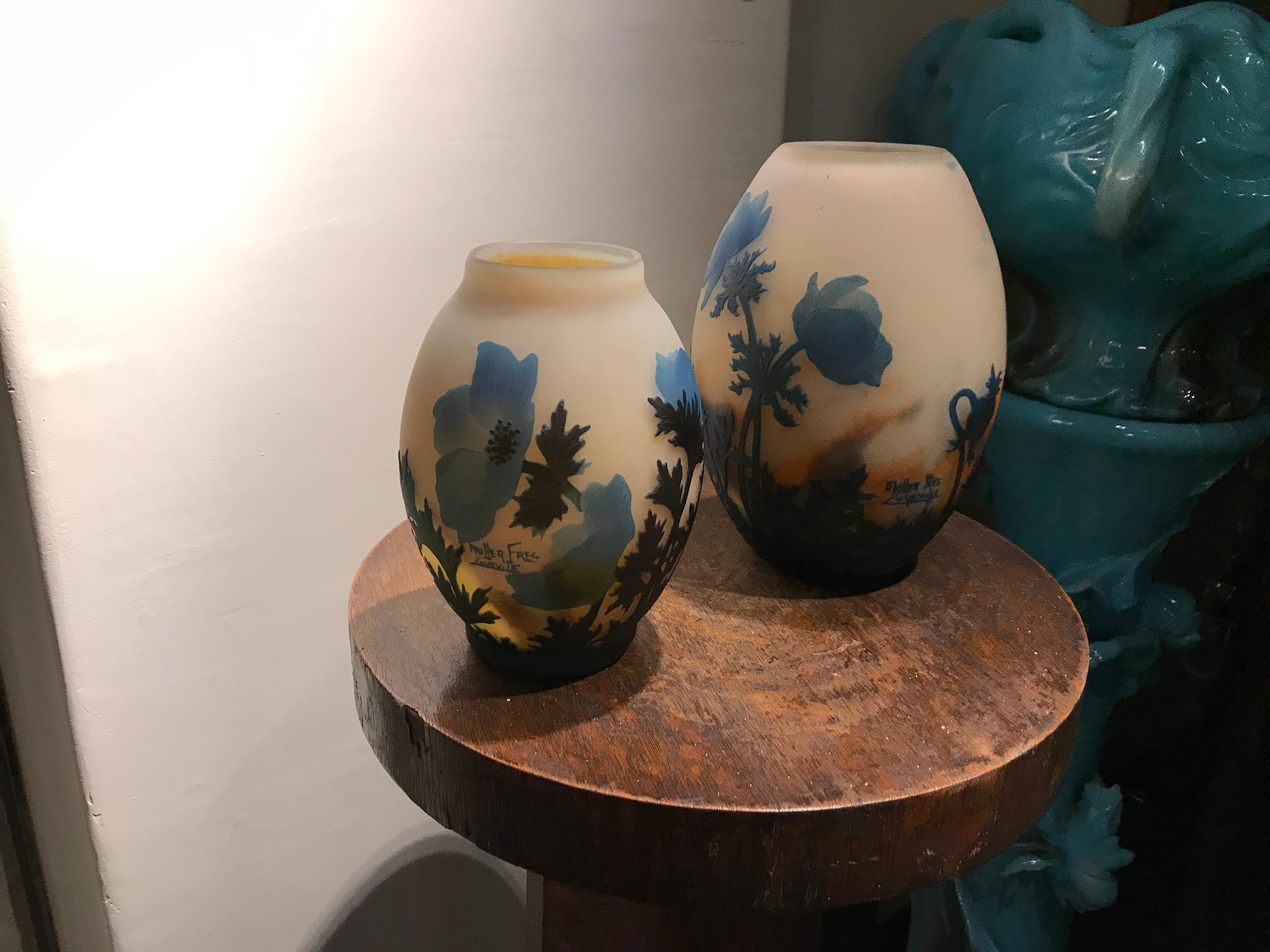 Art Glass French Vase, Sign: Muller Freres Luneville, Jugendstil, Art Nouveau, liberty For Sale