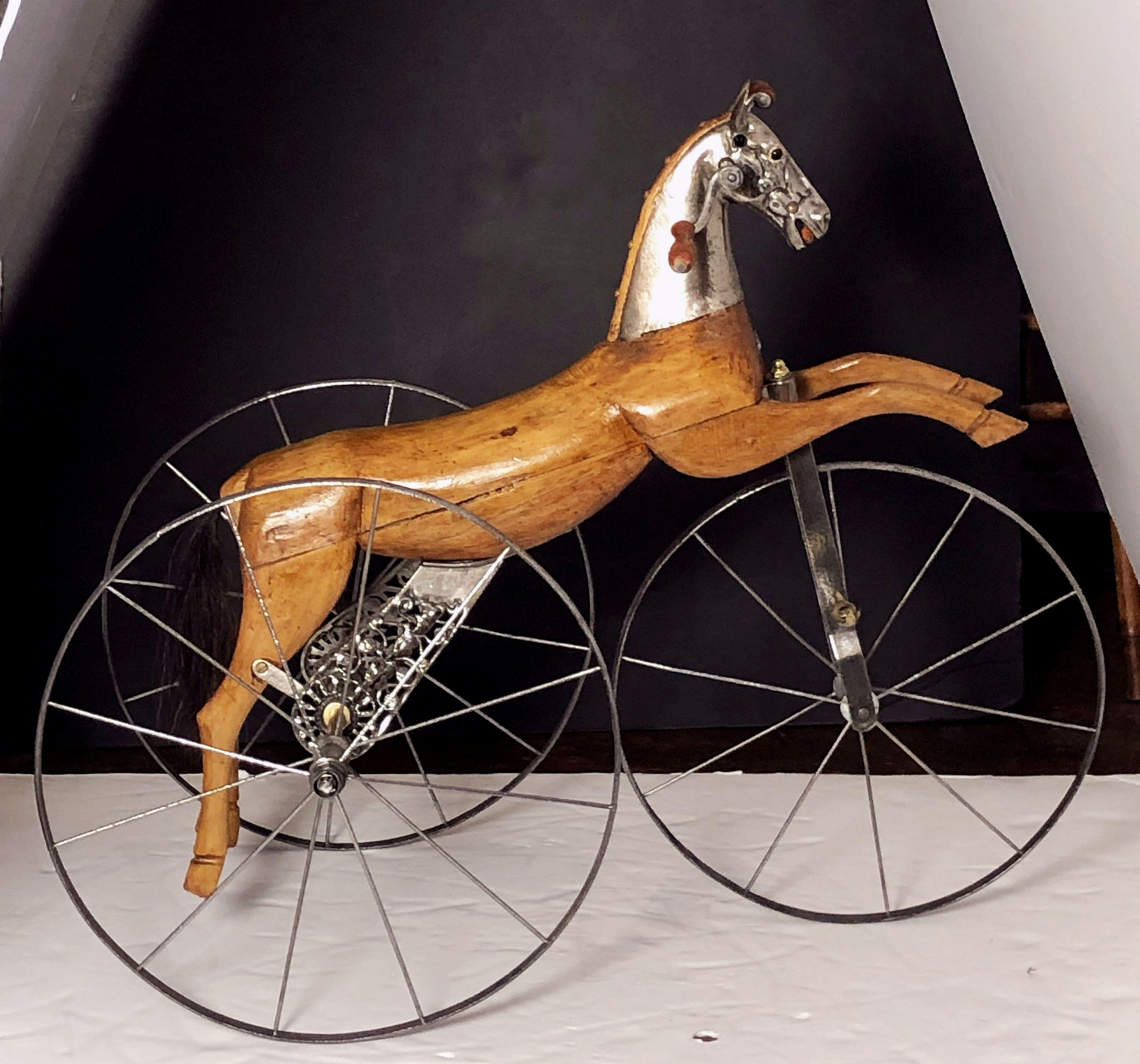 Steel French Velocipede or Child's Horse Tricycle from the 19th Century For Sale