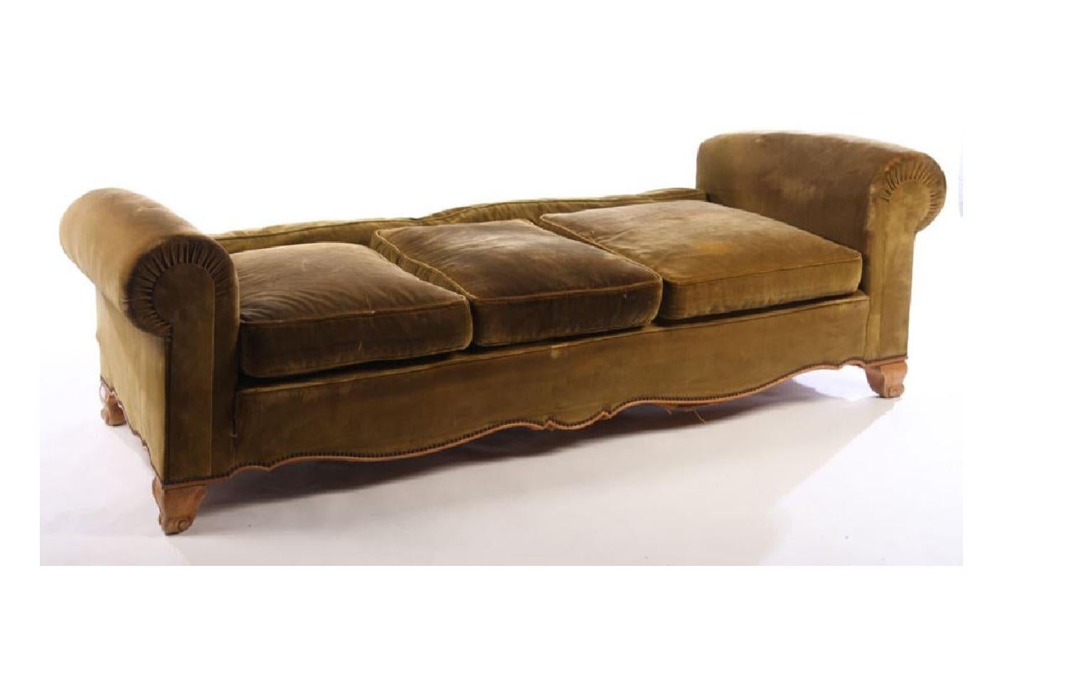 20th Century French Velvet Arbus Style Upholstered Daybed