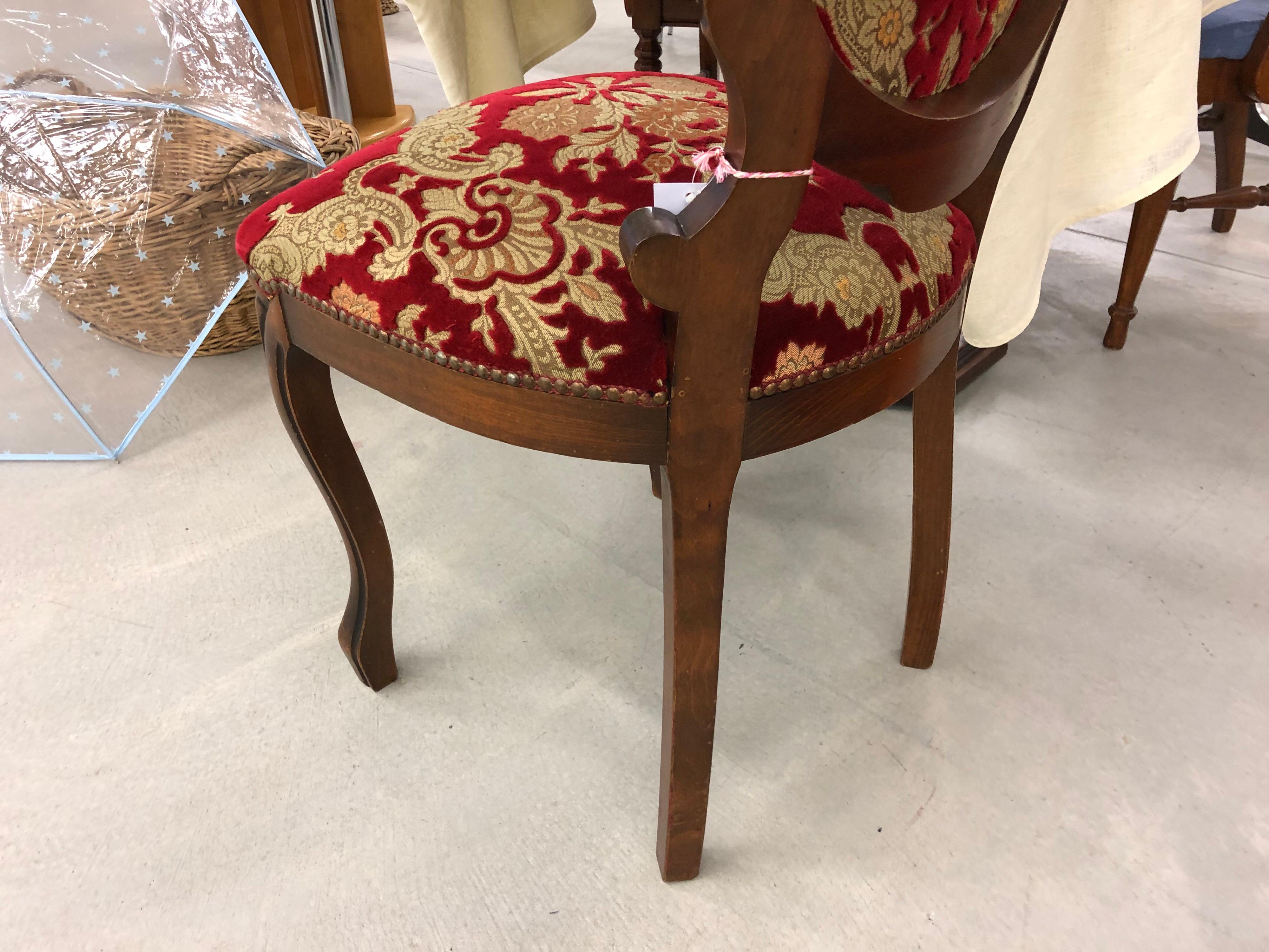 French Velvet Medallion Back Authentic Upholstery, Carved Wood Side Chair In Good Condition In Sofia, BG