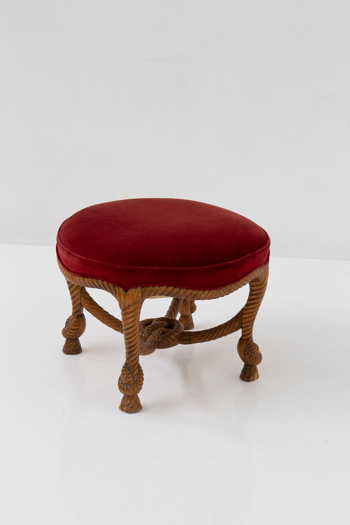 French Velvet Stool in the Style of Napoleon III and Fournier A.M.E.  For Sale 4