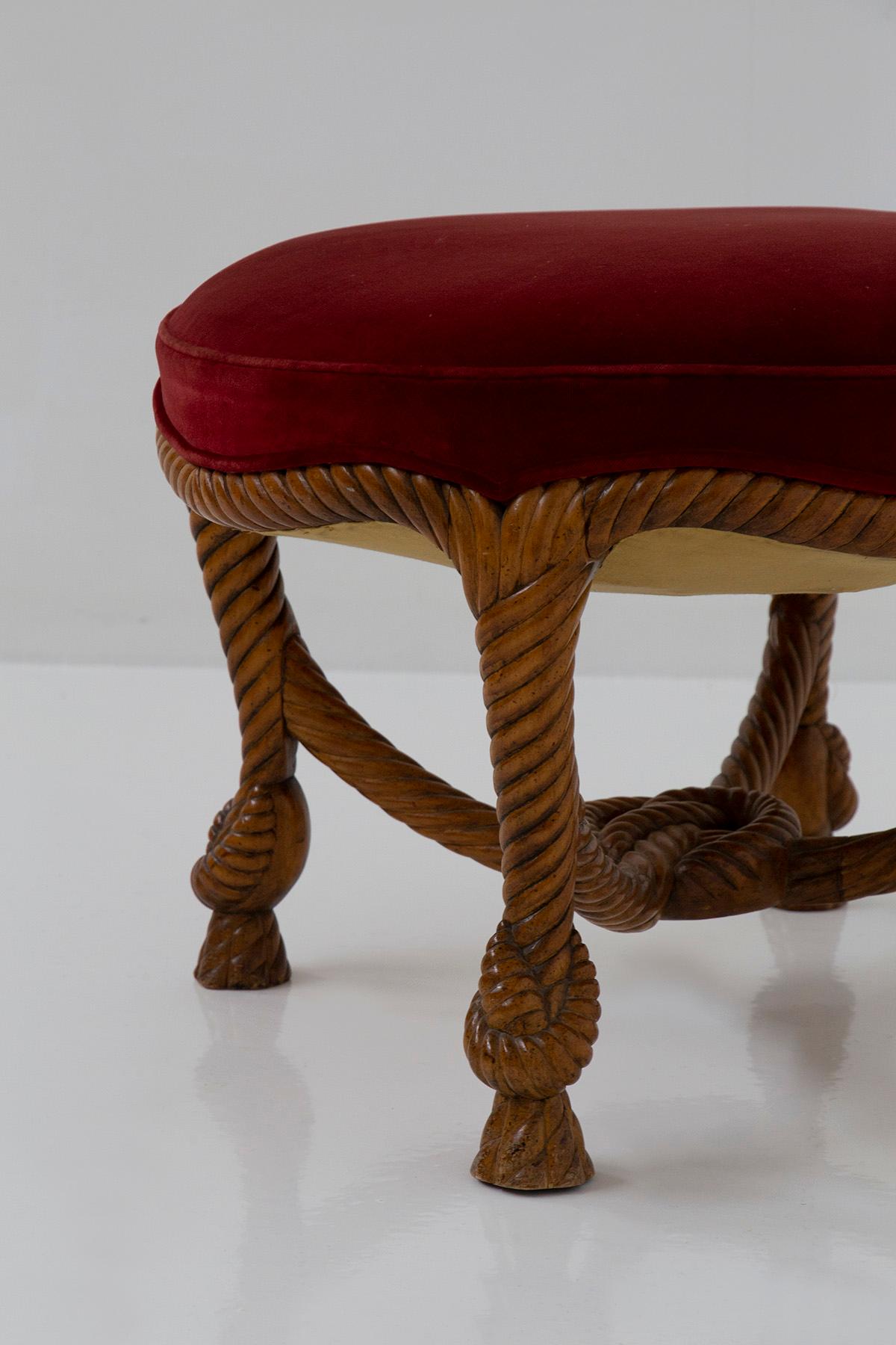 Baroque Revival French Velvet Stool in the Style of Napoleon III and Fournier A.M.E.  For Sale