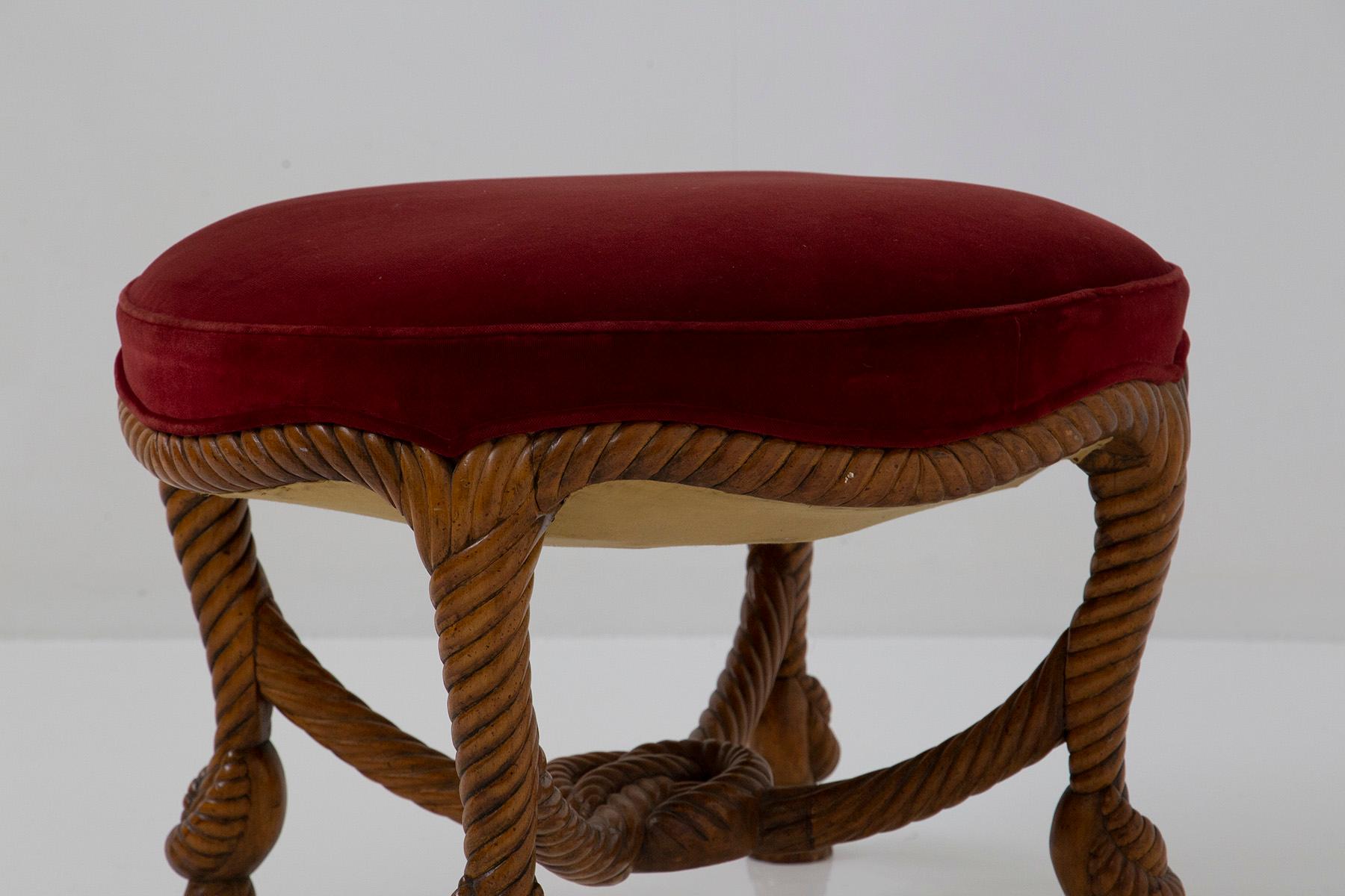French Velvet Stool in the Style of Napoleon III and Fournier A.M.E.  In Good Condition For Sale In Milano, IT