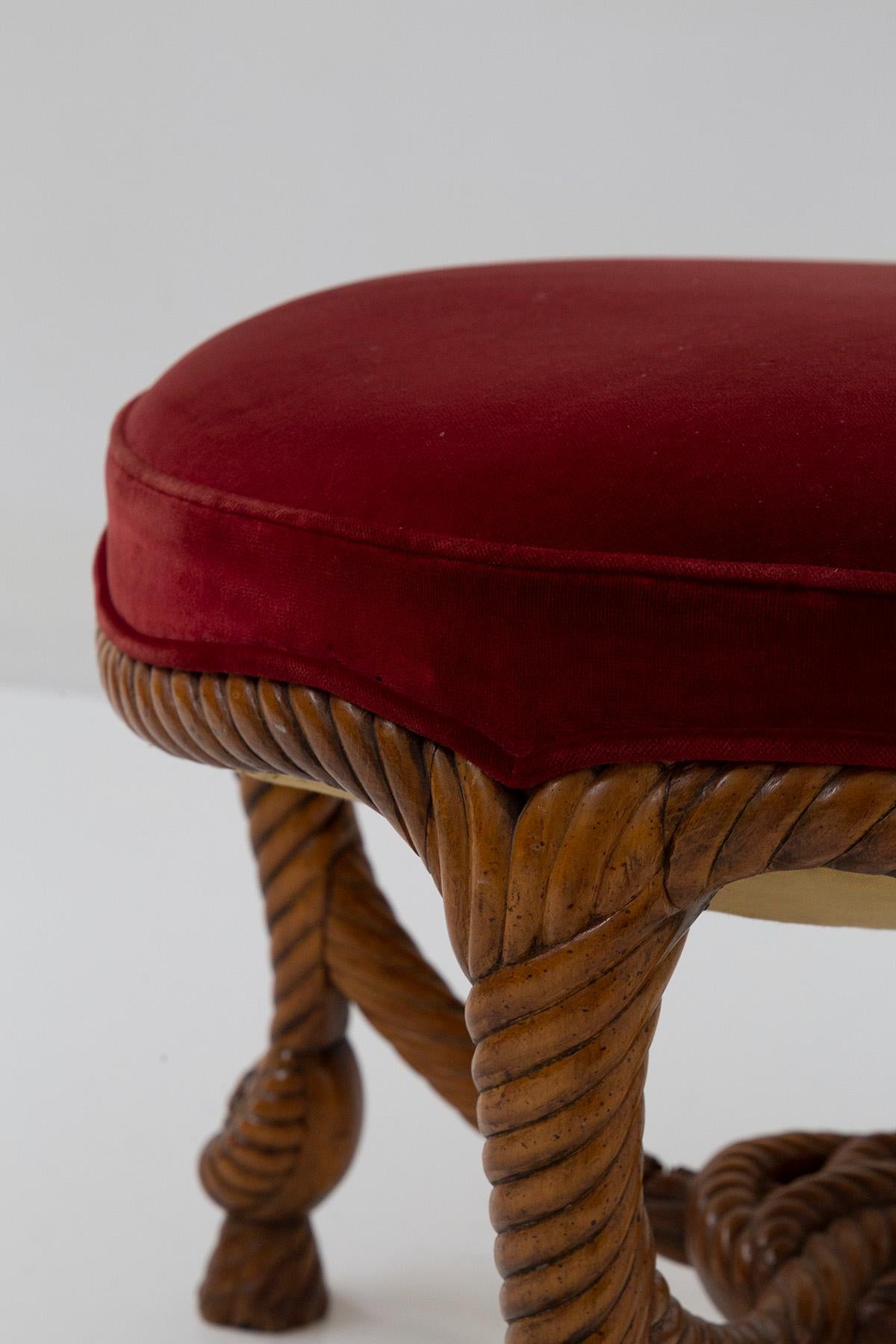 Early 20th Century French Velvet Stool in the Style of Napoleon III and Fournier A.M.E.  For Sale