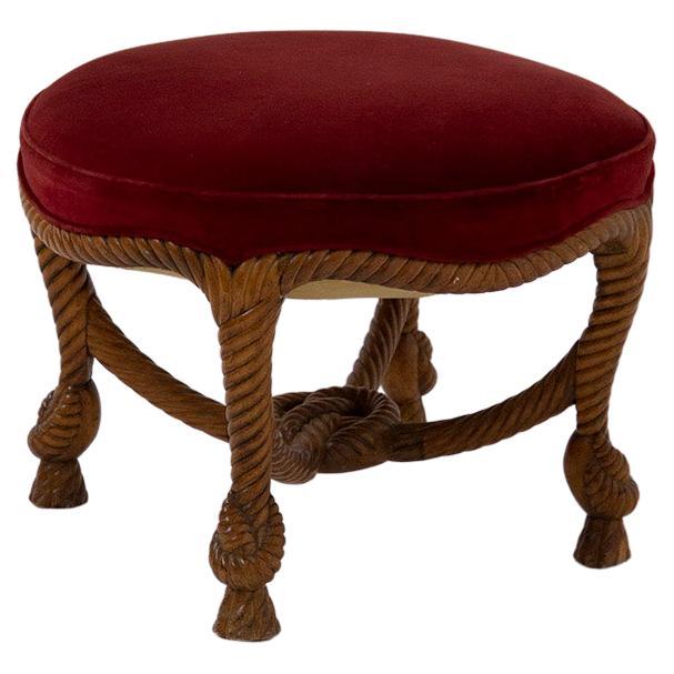 French Velvet Stool in the Style of Napoleon III and Fournier A.M.E.  For Sale