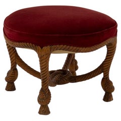 Antique French Velvet Stool in the Style of Napoleon III and Fournier A.M.E. 