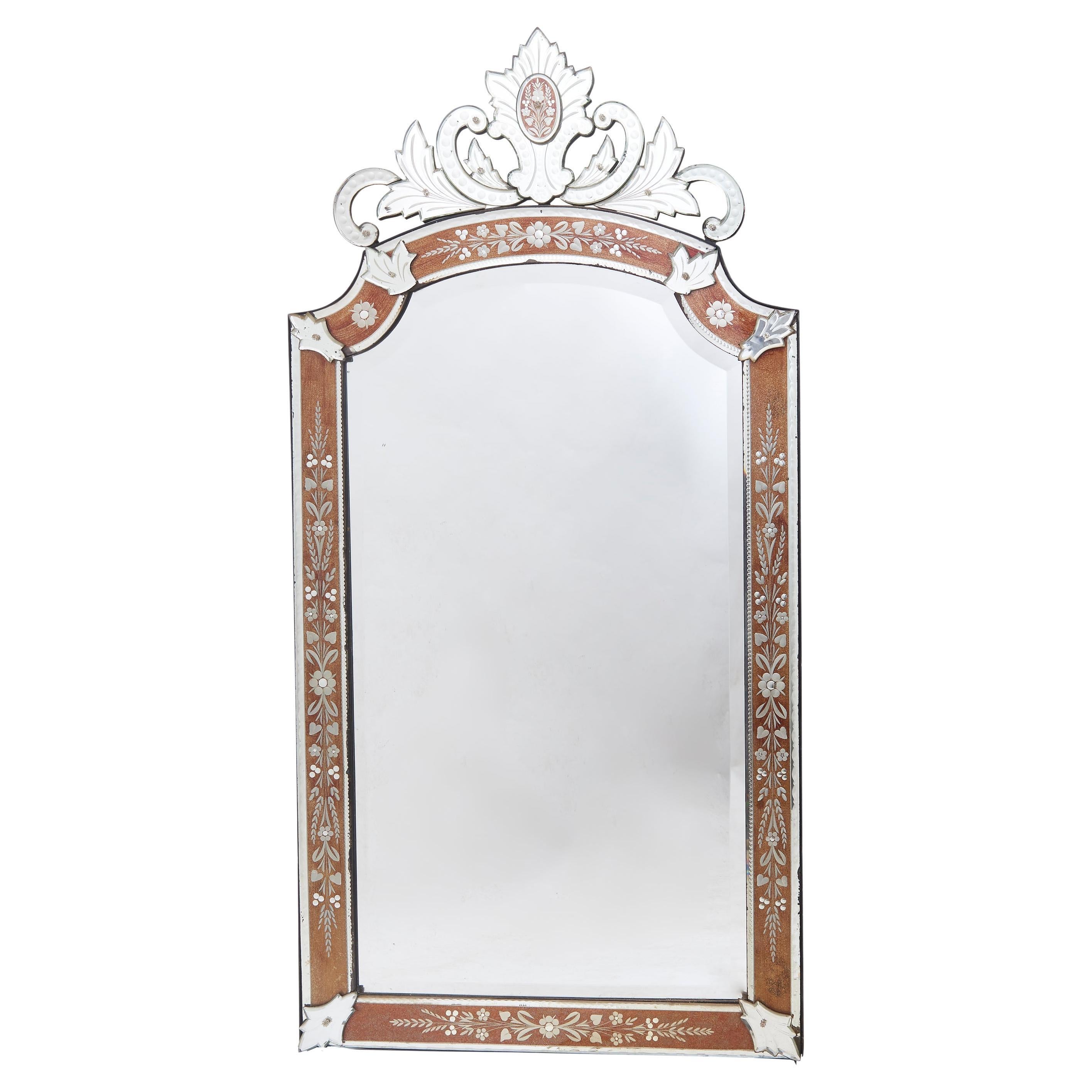 French Venetian Style Crested Eglomisée Mirror circa 1890 For Sale