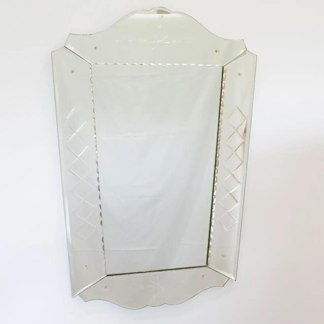 Etched French Venetian Wall Mirror, 1940s For Sale