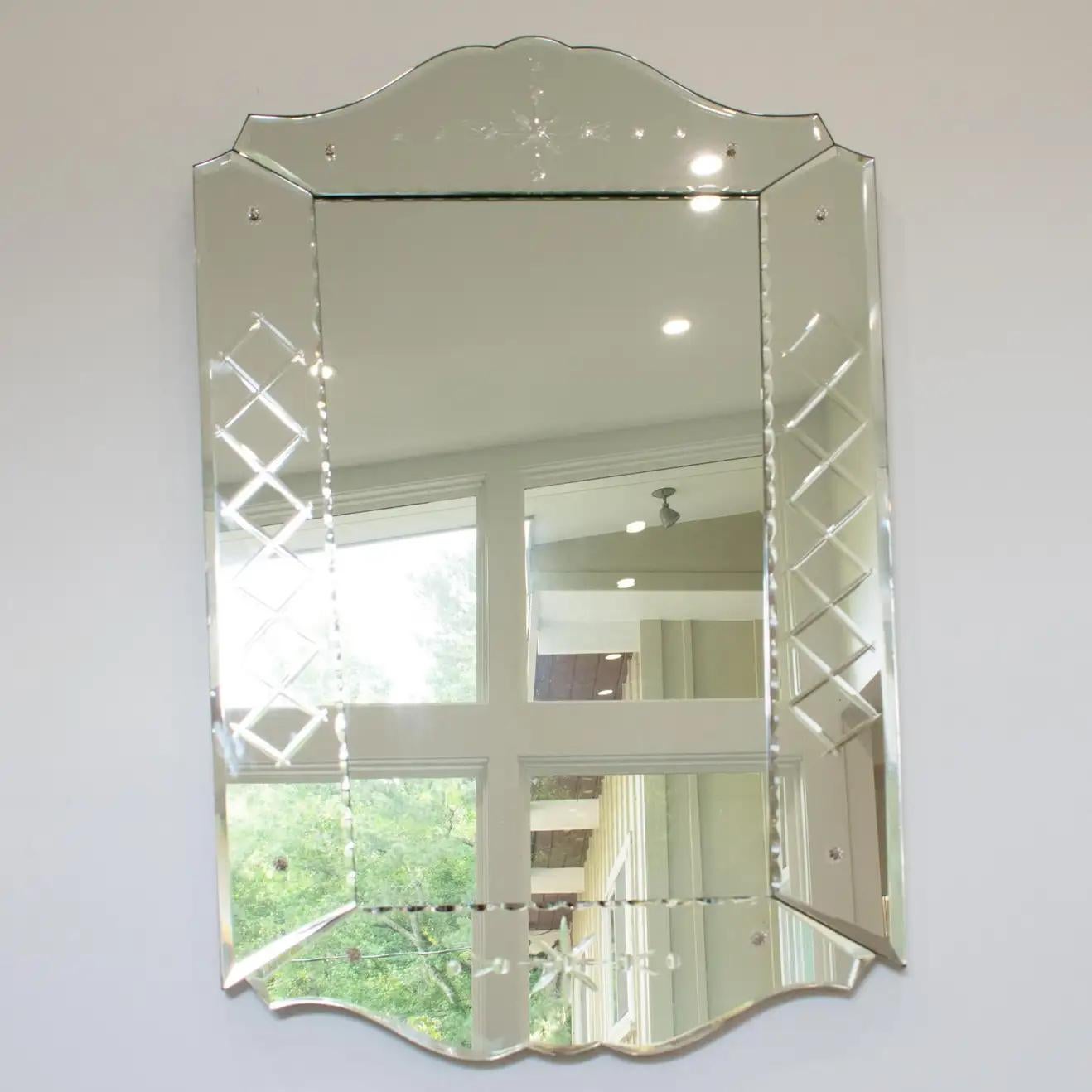 Glass French Venetian Wall Mirror, 1940s For Sale