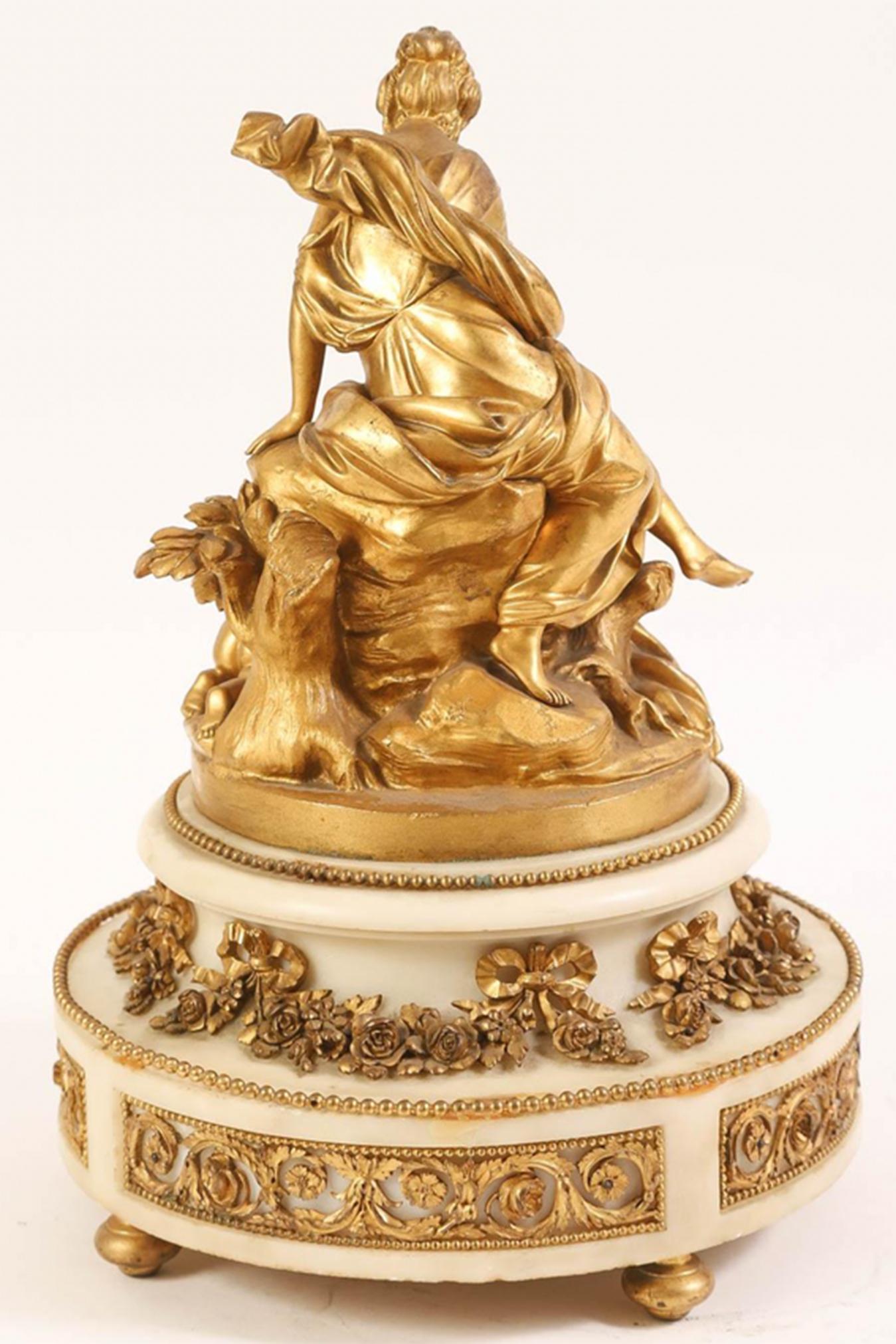 French Venus and Cupid Gilt Bronze and White Marble Mantle Clock by Planchon In Good Condition For Sale In New York, NY