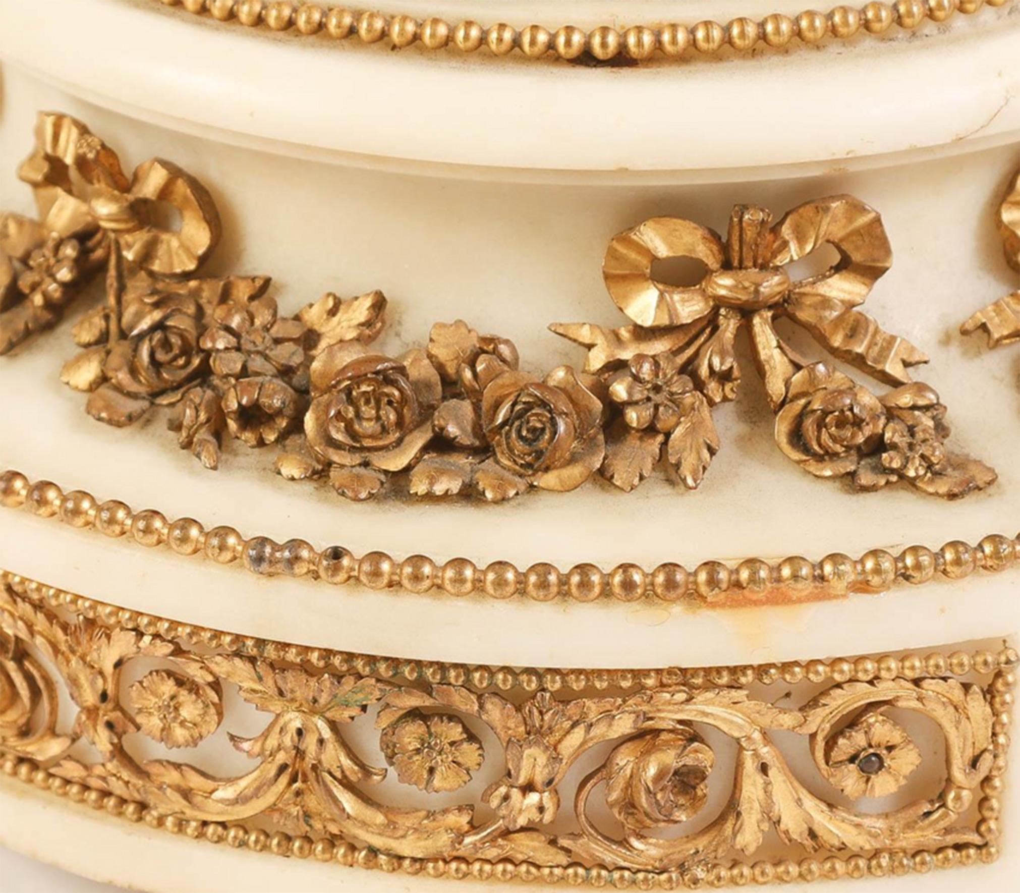 19th Century French Venus and Cupid Gilt Bronze and White Marble Mantle Clock by Planchon For Sale