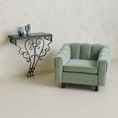 French Verdigris Bronze + Black Marble Wall-Mounted Console, 1940s