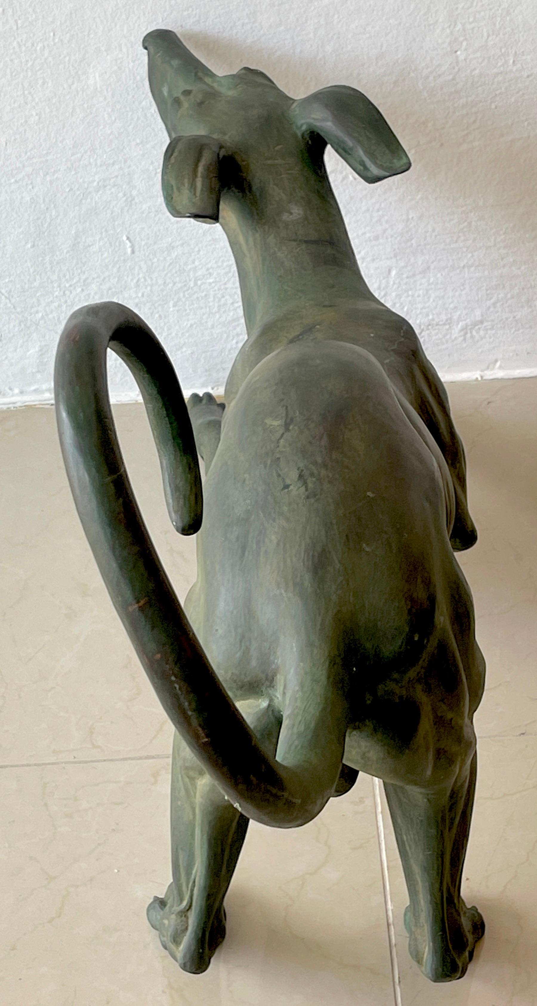 French Verdigris Bronze Life-Size Sculpture of a Crouching Whippet 3