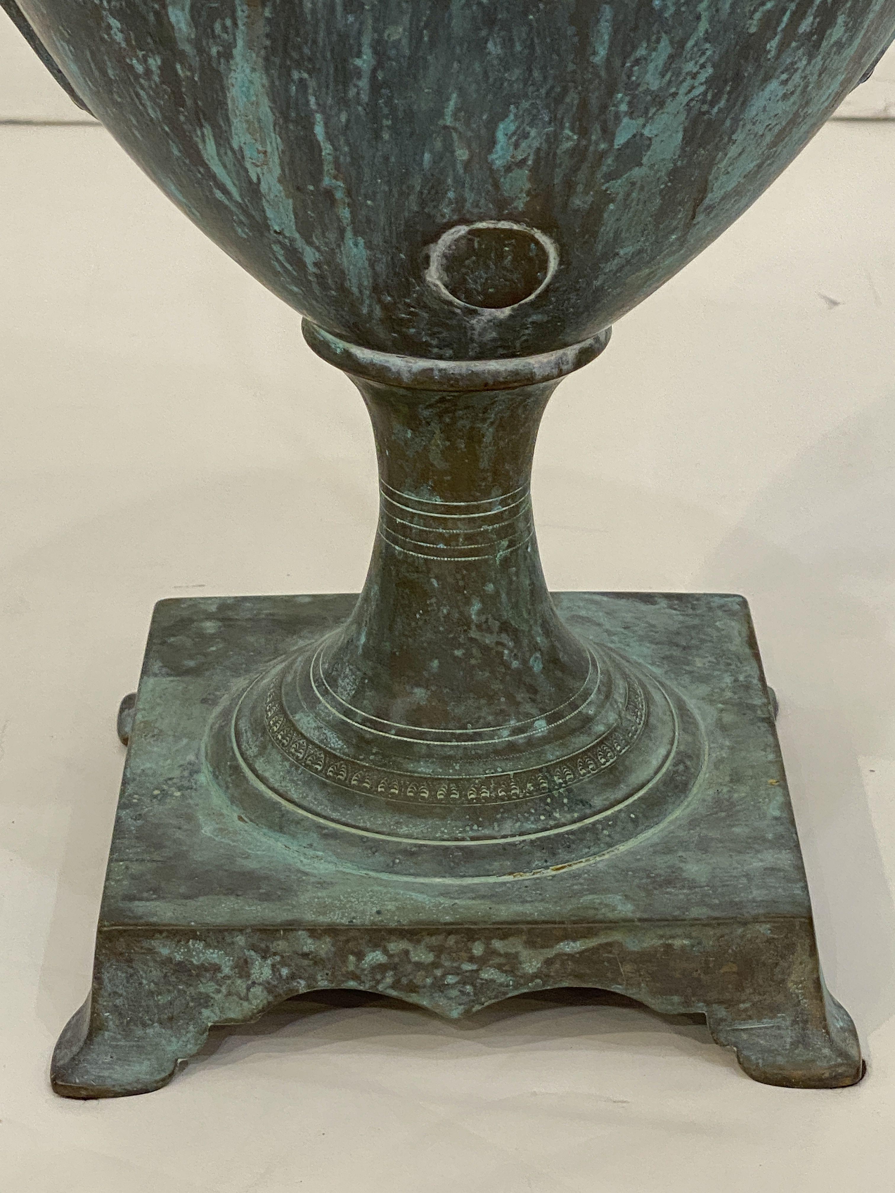 French Verdigris Copper Urn or Vase with Lid in the Classical Style 5