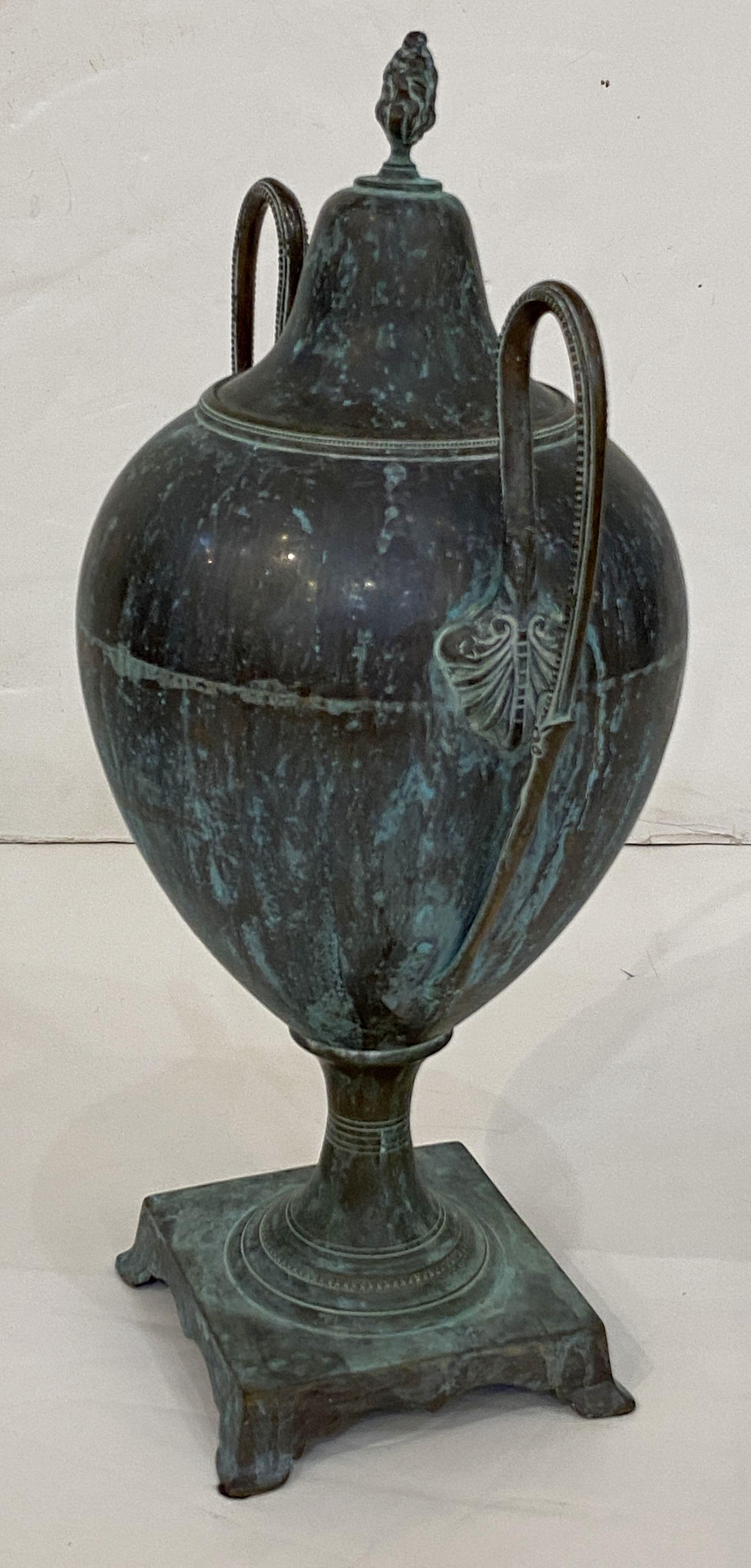 French Verdigris Copper Urn or Vase with Lid in the Classical Style 6