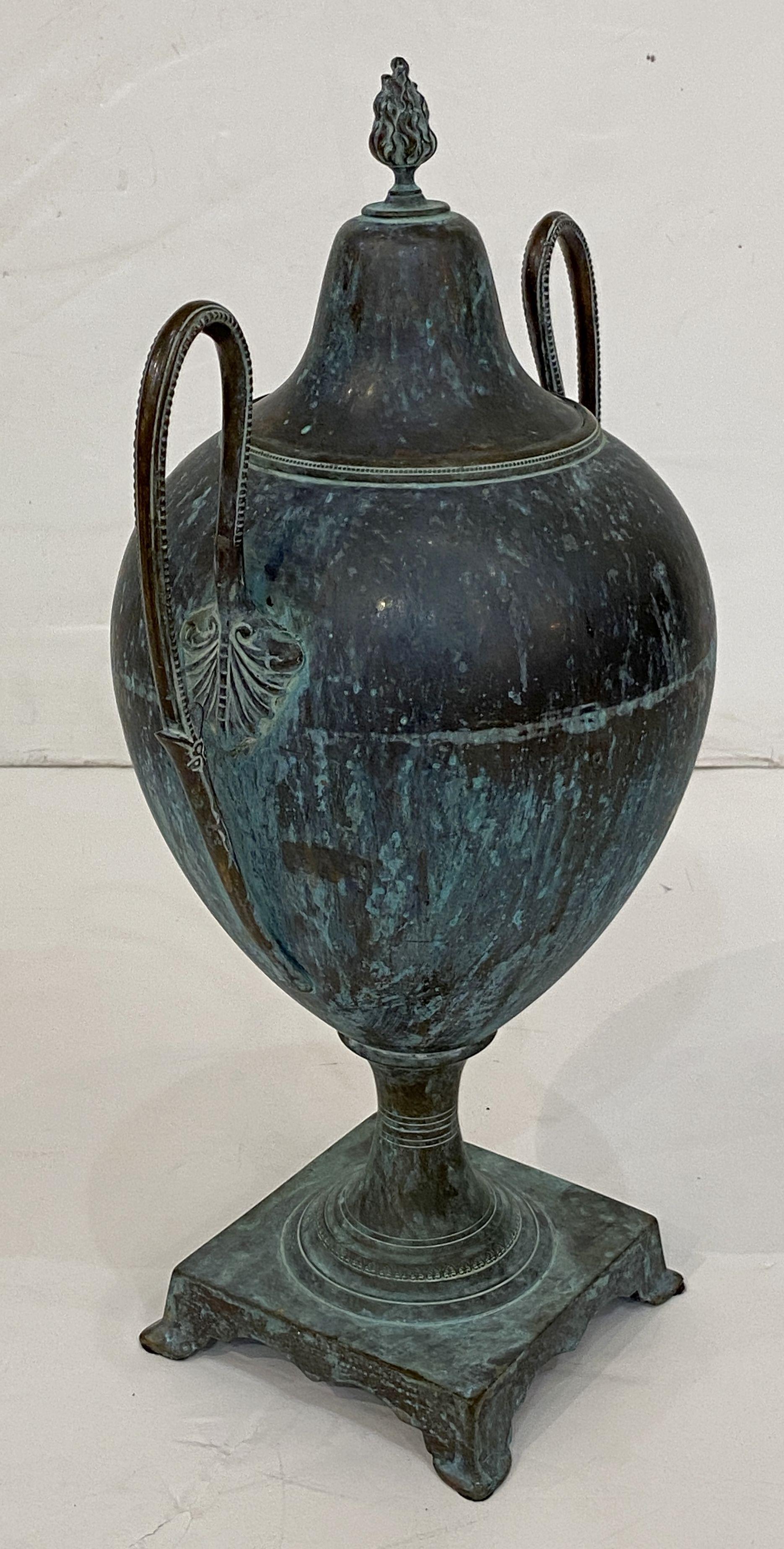 French Verdigris Copper Urn or Vase with Lid in the Classical Style 7