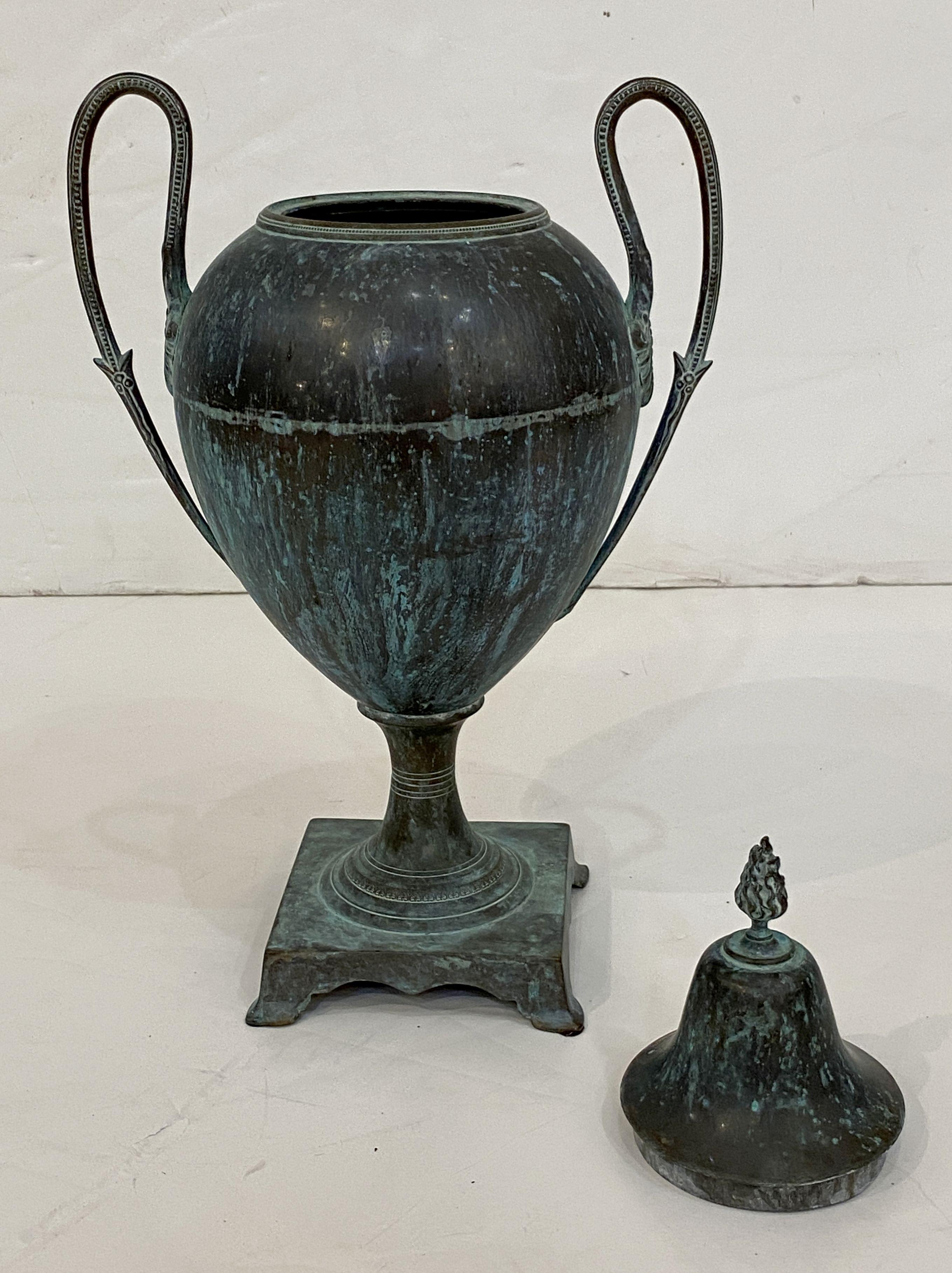 French Verdigris Copper Urn or Vase with Lid in the Classical Style 8