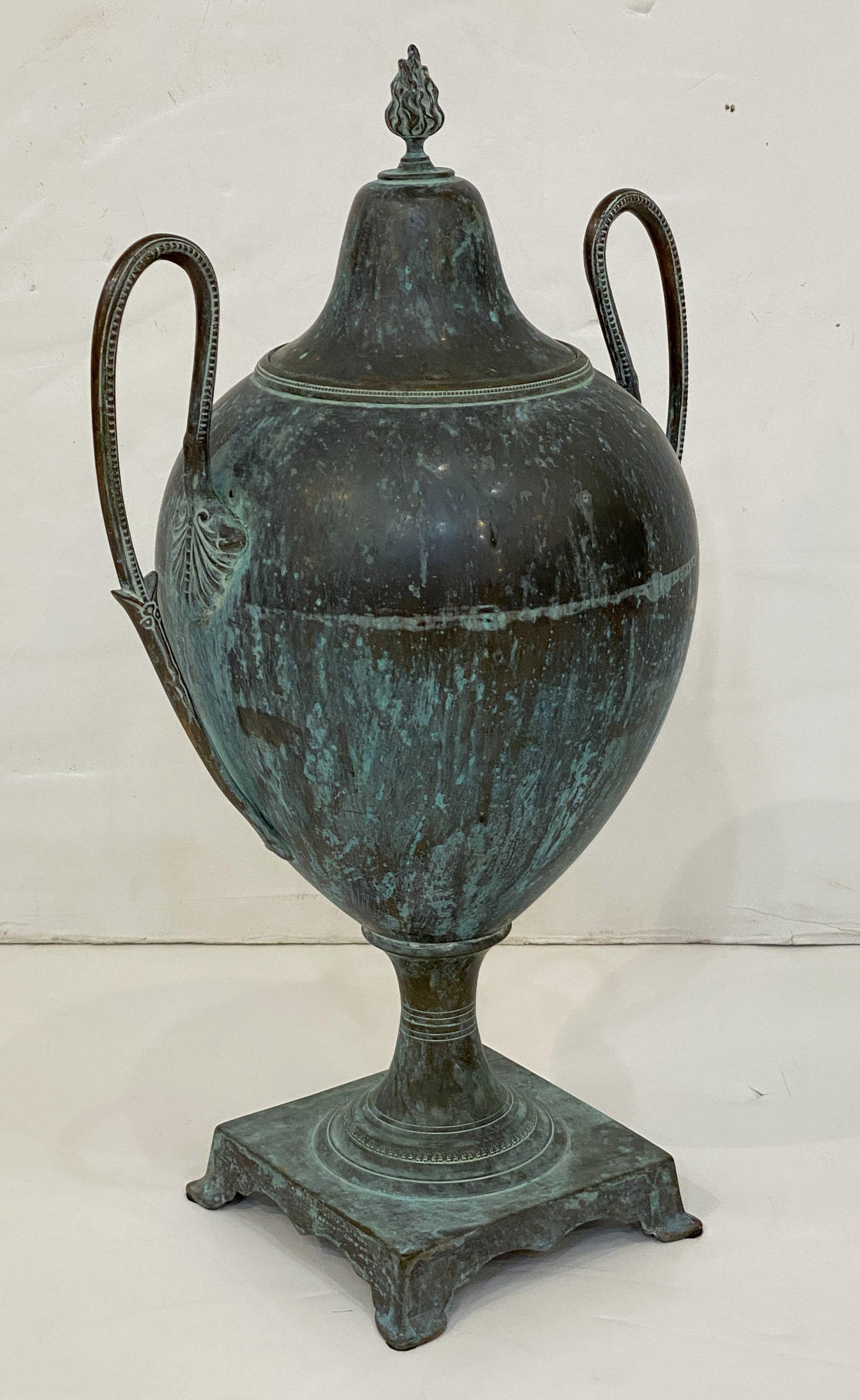Classical Greek French Verdigris Copper Urn or Vase with Lid in the Classical Style