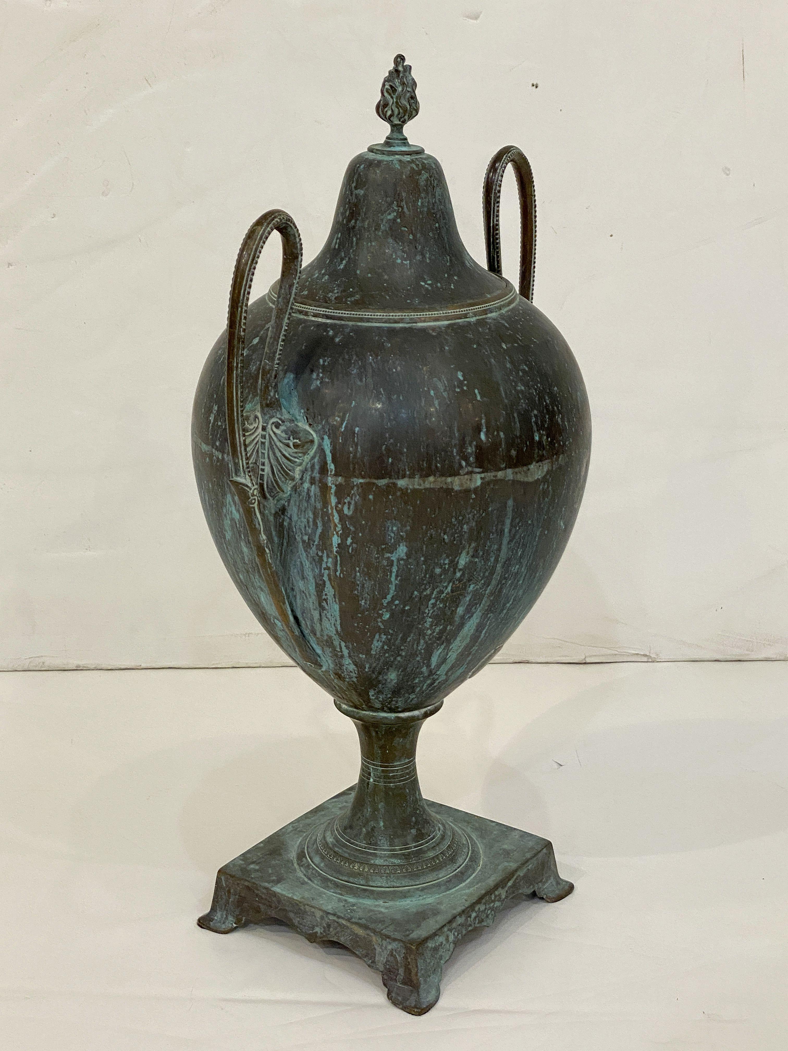 French Verdigris Copper Urn or Vase with Lid in the Classical Style In Good Condition In Austin, TX