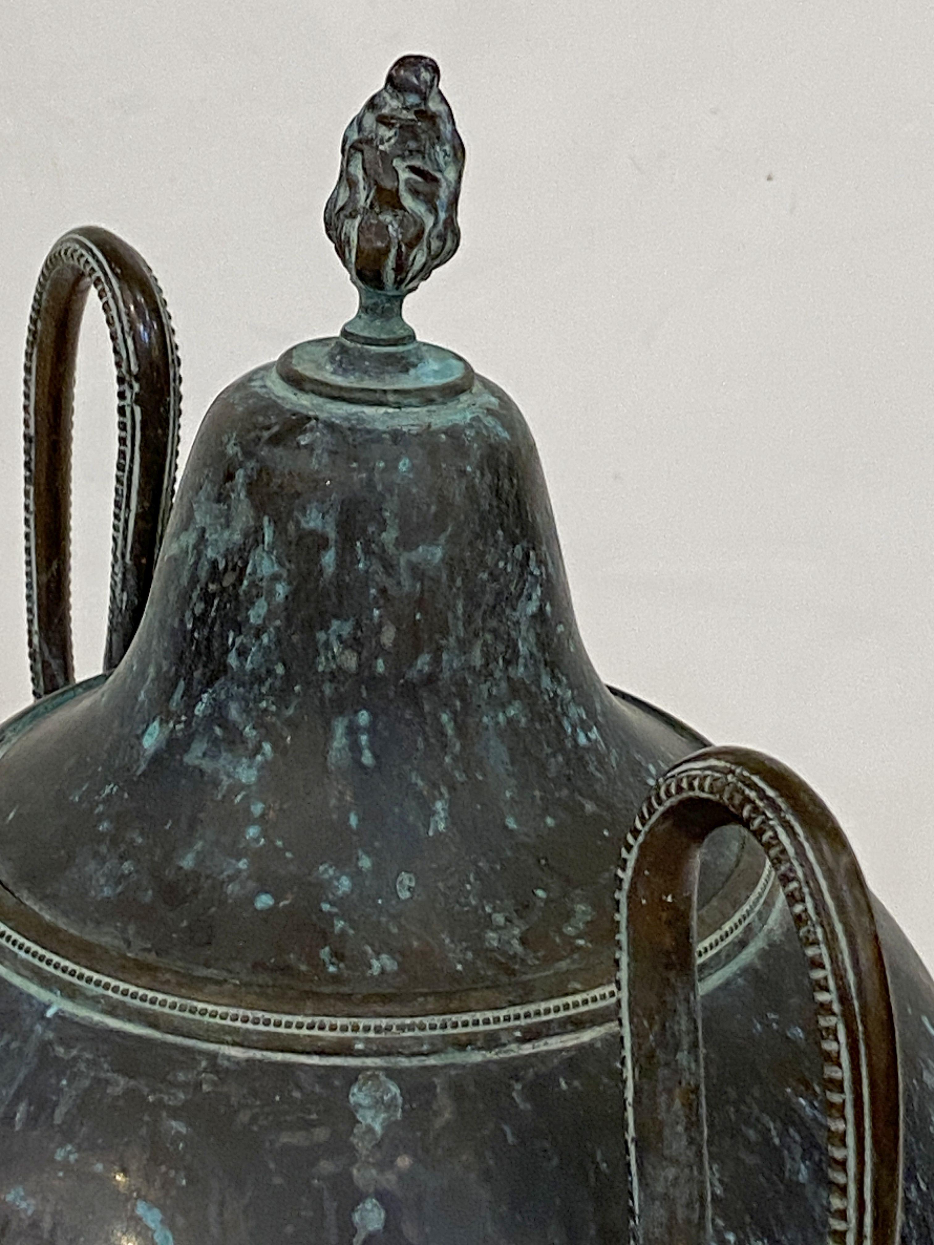 French Verdigris Copper Urn or Vase with Lid in the Classical Style 2