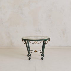 French Verdigris Guéridon Table with Greek Key Églomisé Top, 1930s
