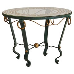 French Verdigris Guéridon Table with Greek Key Églomisé Top, 1930s