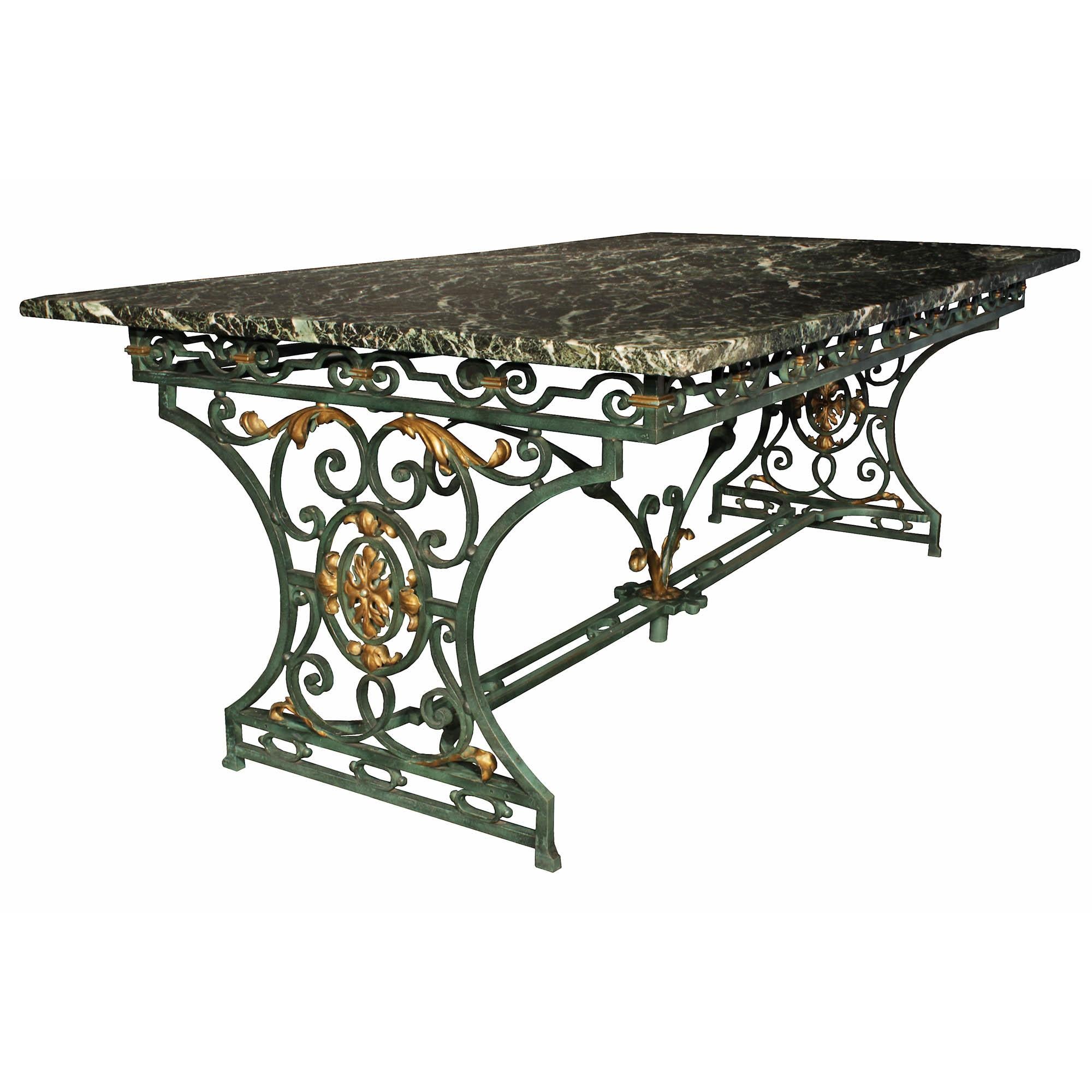 French Verdigris Wrought Iron and Gilt Iron Center Table In Good Condition For Sale In West Palm Beach, FL