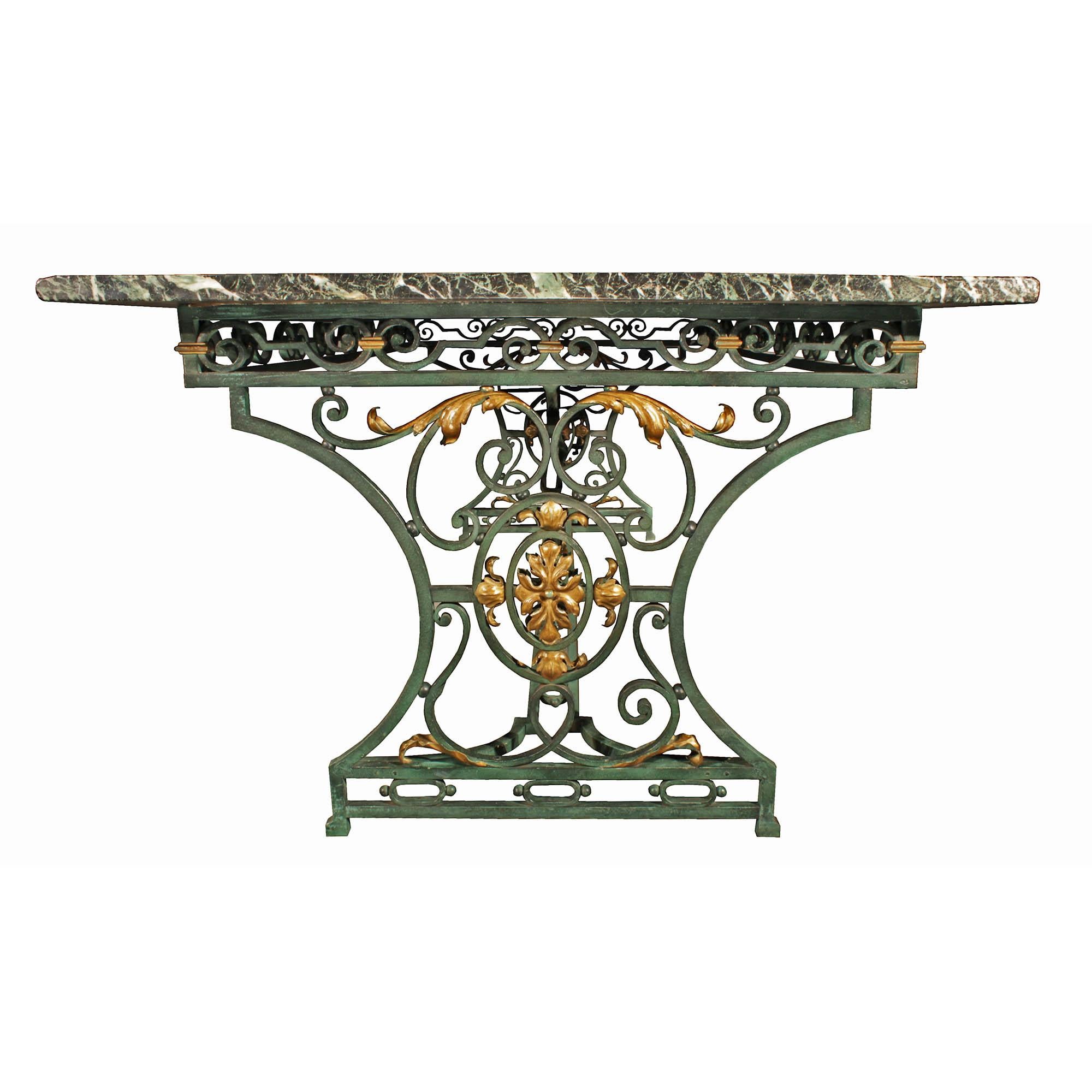 20th Century French Verdigris Wrought Iron and Gilt Iron Center Table For Sale