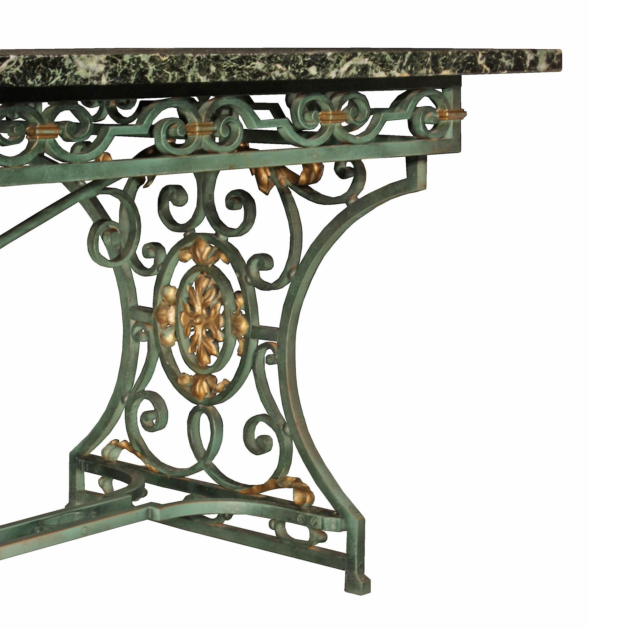 French Verdigris Wrought Iron and Gilt Iron Center Table For Sale 1
