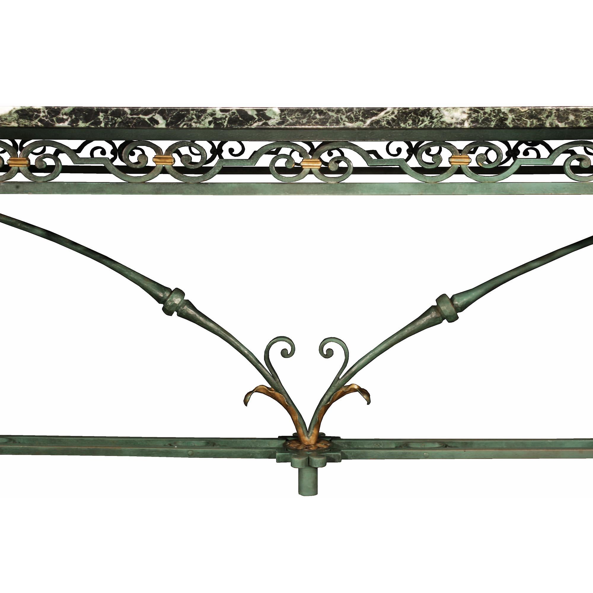 French Verdigris Wrought Iron and Gilt Iron Center Table For Sale 2