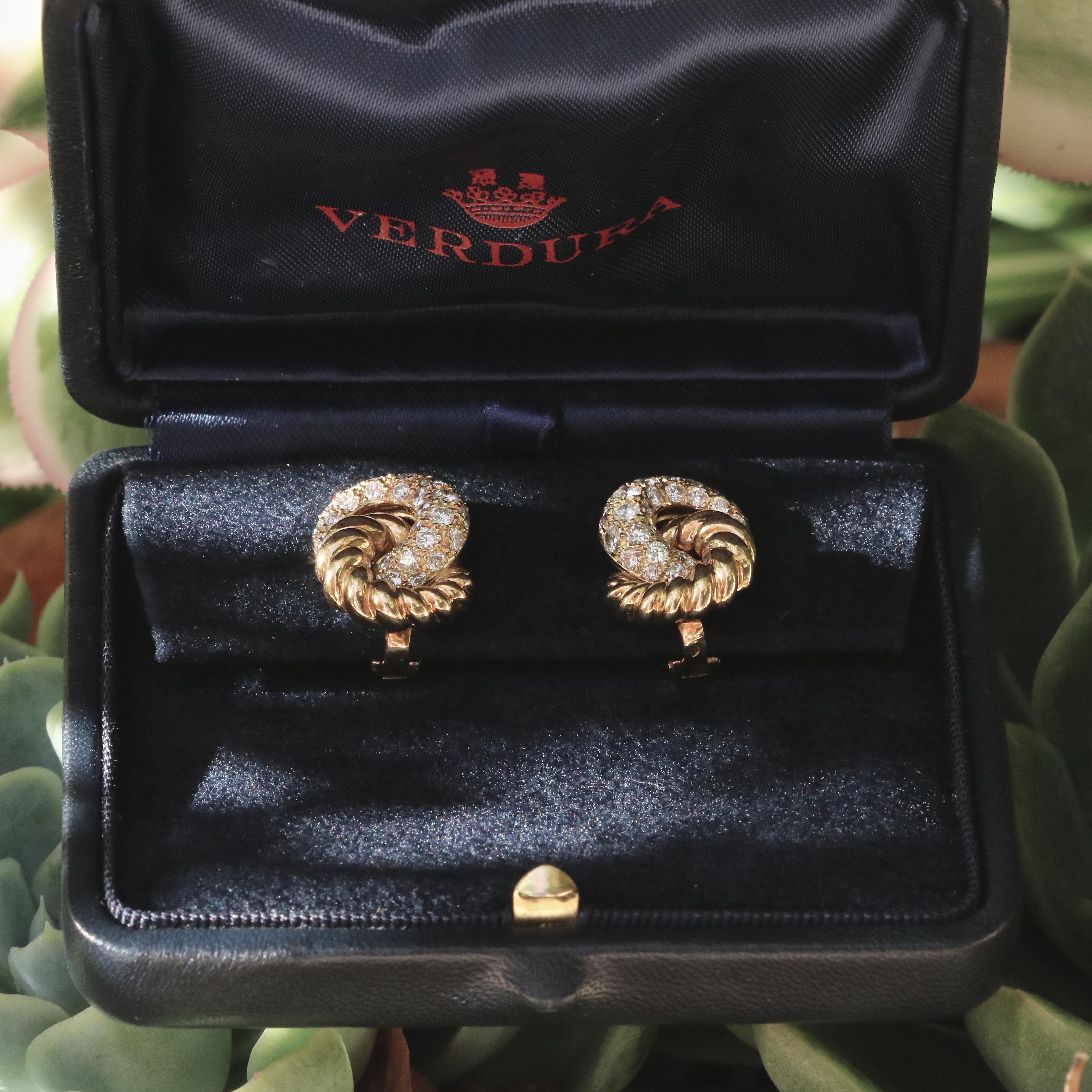 Verdura 18 Karat Diamond Earrings In Excellent Condition In Beverly Hills, CA
