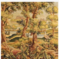 French Verdure Tapestry With Castle And Birds, 19th Century