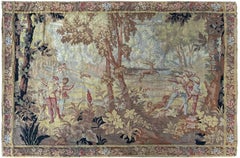 French Verdure Wool& Silk Tapestry 122×183 cm Landscape Hunt Tapestry 4×6 c.1900