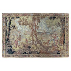 French Verdure Wool& Silk Tapestry 122×183 cm Landscape Hunt Tapestry 4×6 c.1900