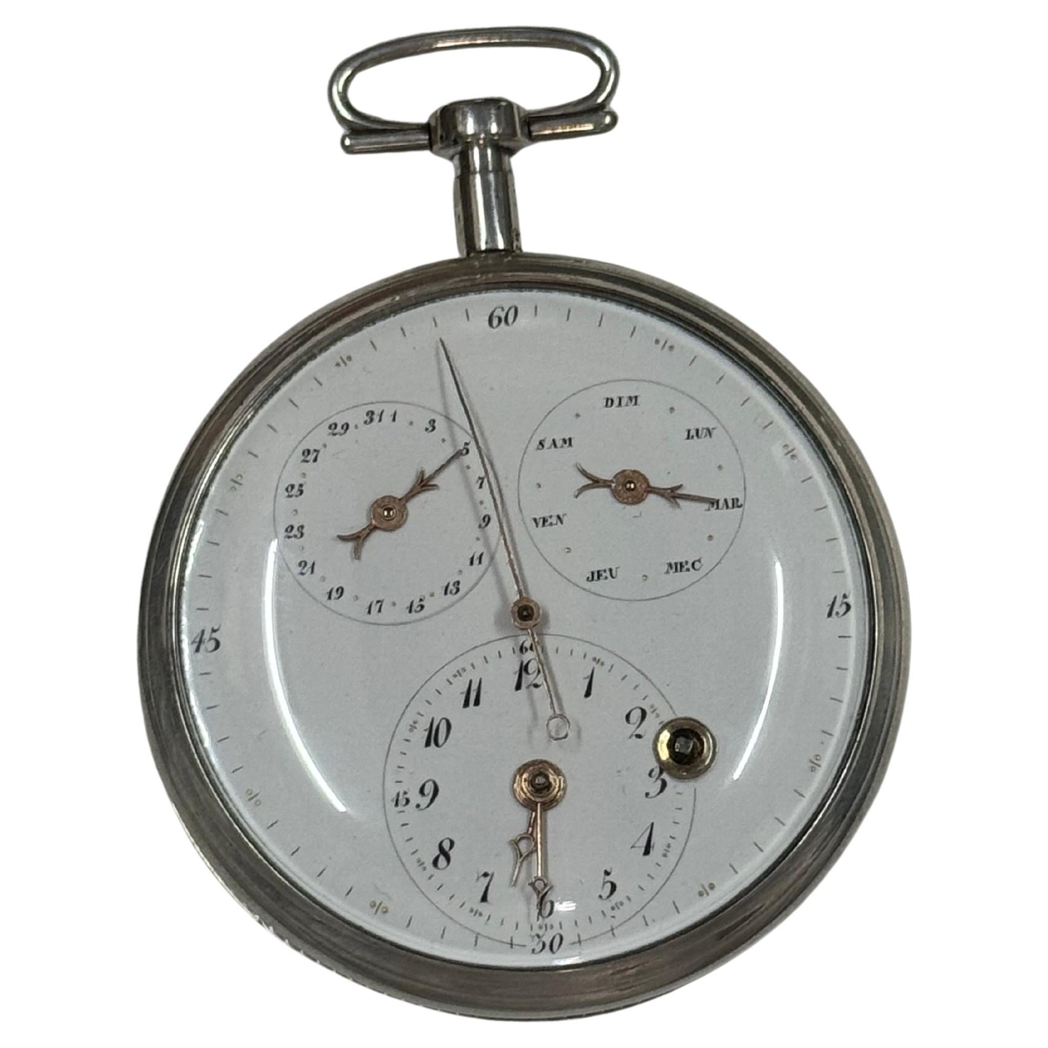 French Verge Fusee Day Date Centre Seconds, Intricate Enamel  58mm Pocket Watch