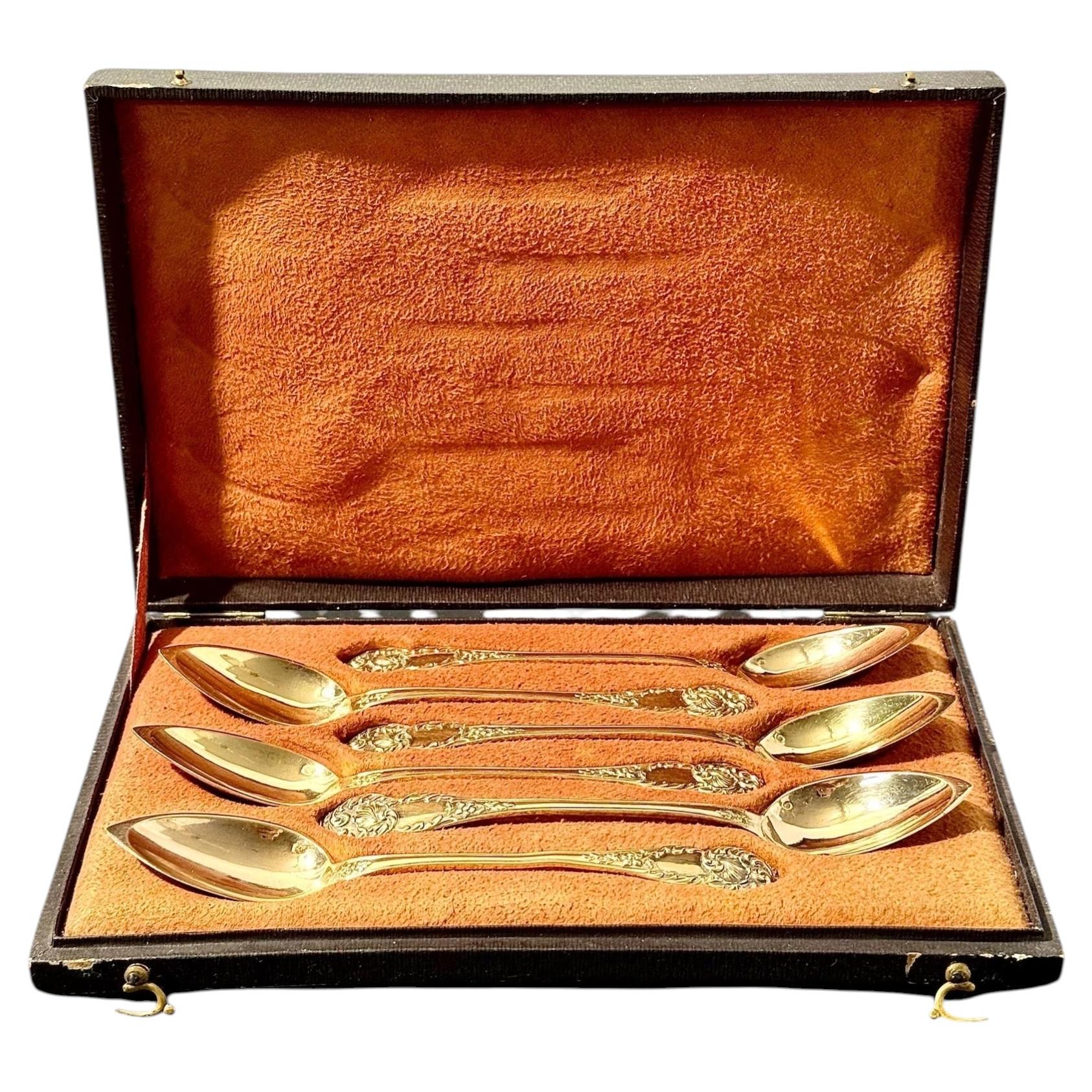Cucharas de té francesas de vermeil, sello Vieillard, c. 1819-1838