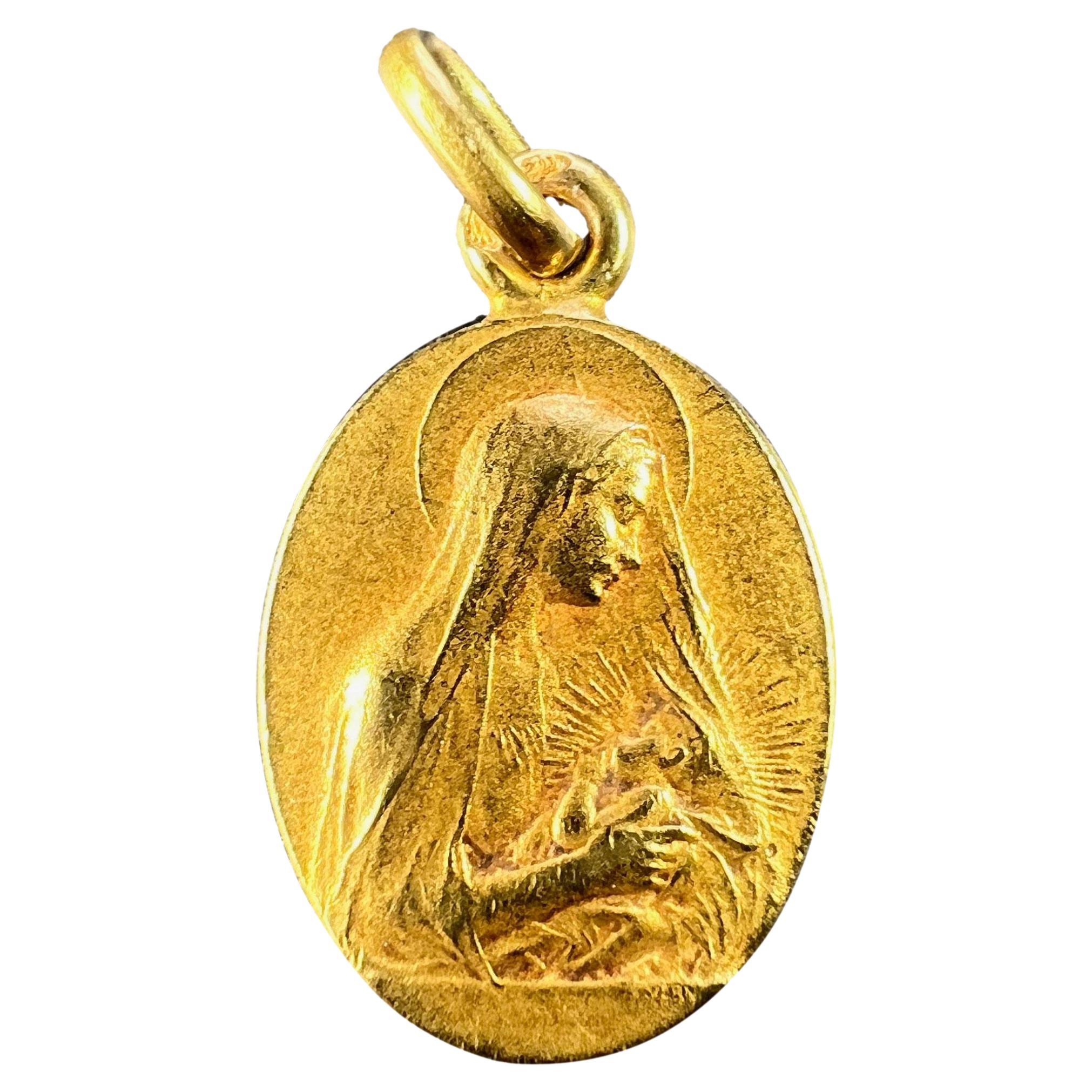 French Vern Madonna and Child 18K Yellow Gold Charm Pendant For Sale