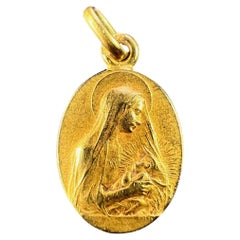 Vintage French Vern Madonna and Child 18K Yellow Gold Charm Pendant