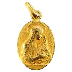 French Vern Madonna and Child 18K Yellow Gold Charm Pendant