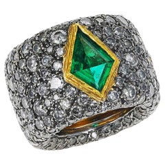 Vintage French Verney Emerald and Diamond Cocktail Ring