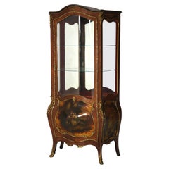 French Vernis Martin Decorated Kingwood & Ormolu Bombe Vitrine c1900