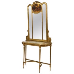 Antique French Vernis Martin Style Giltwood Mirror and Console, 19th Century