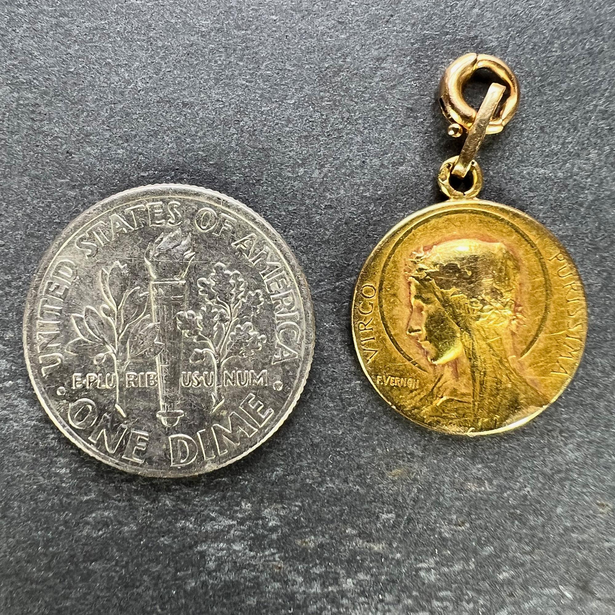 French Vernon 18K Yellow Gold Virgin Mary Virgo Purissima Medal Pendant 6