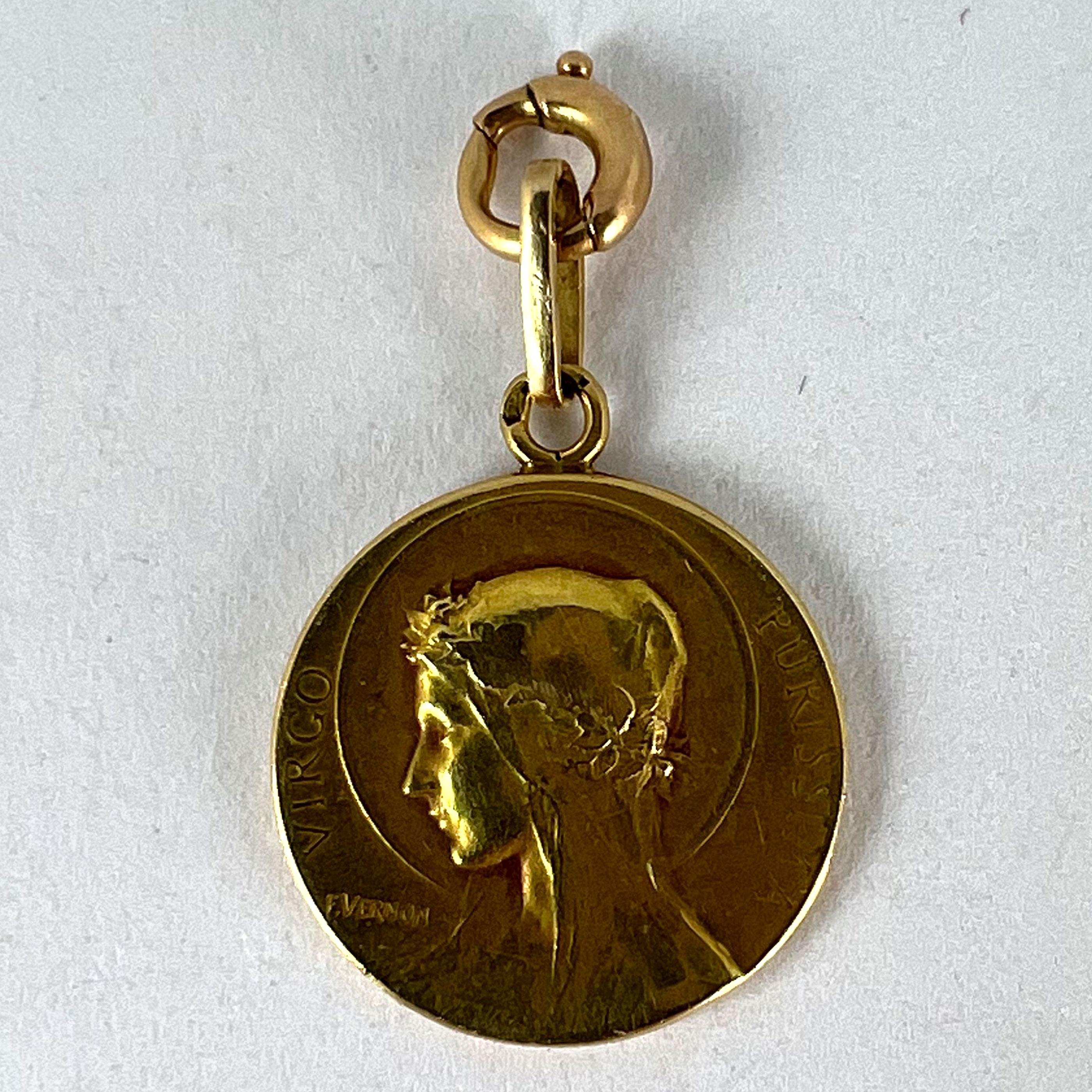 French Vernon 18K Yellow Gold Virgin Mary Virgo Purissima Medal Pendant 7