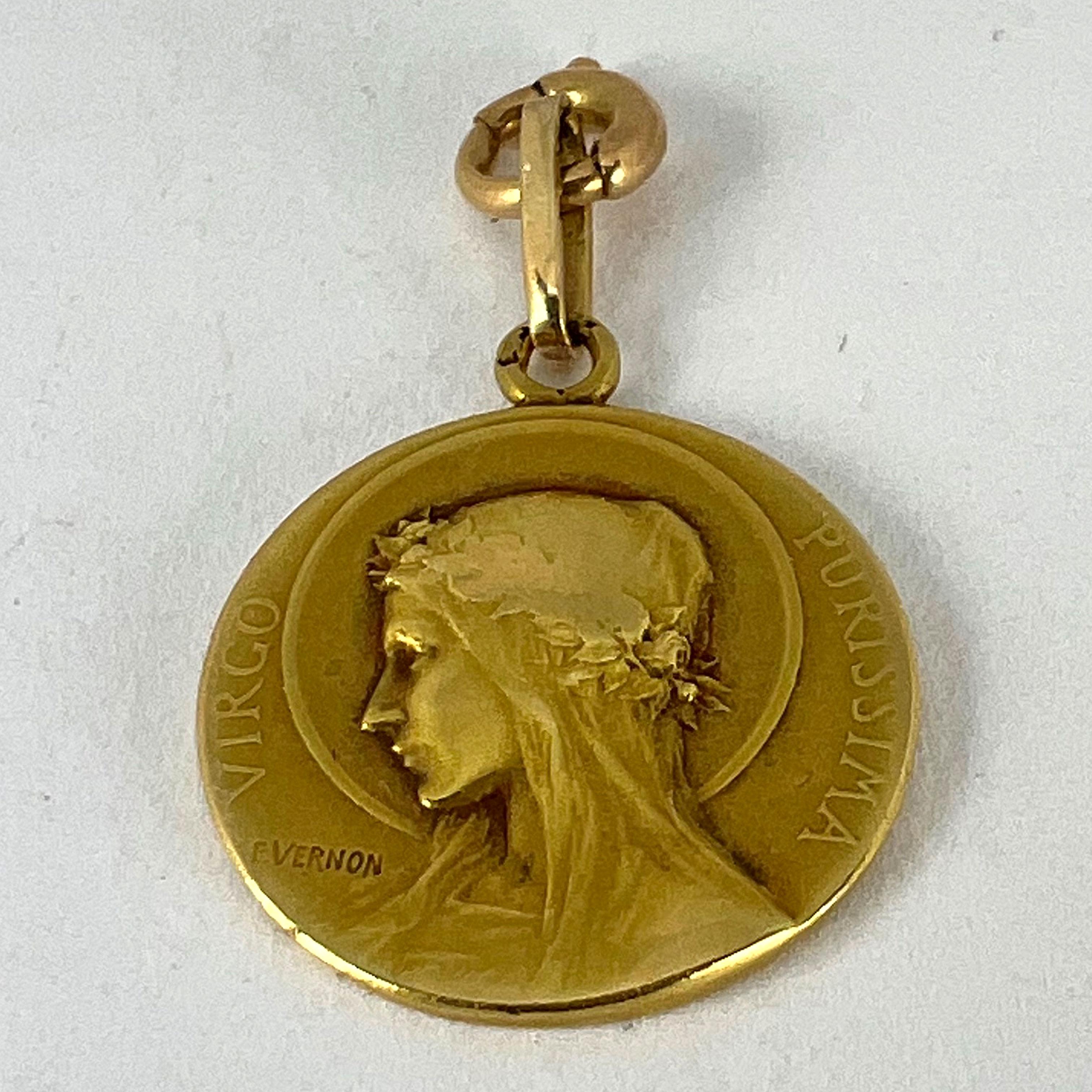 French Vernon 18K Yellow Gold Virgin Mary Virgo Purissima Medal Pendant 9