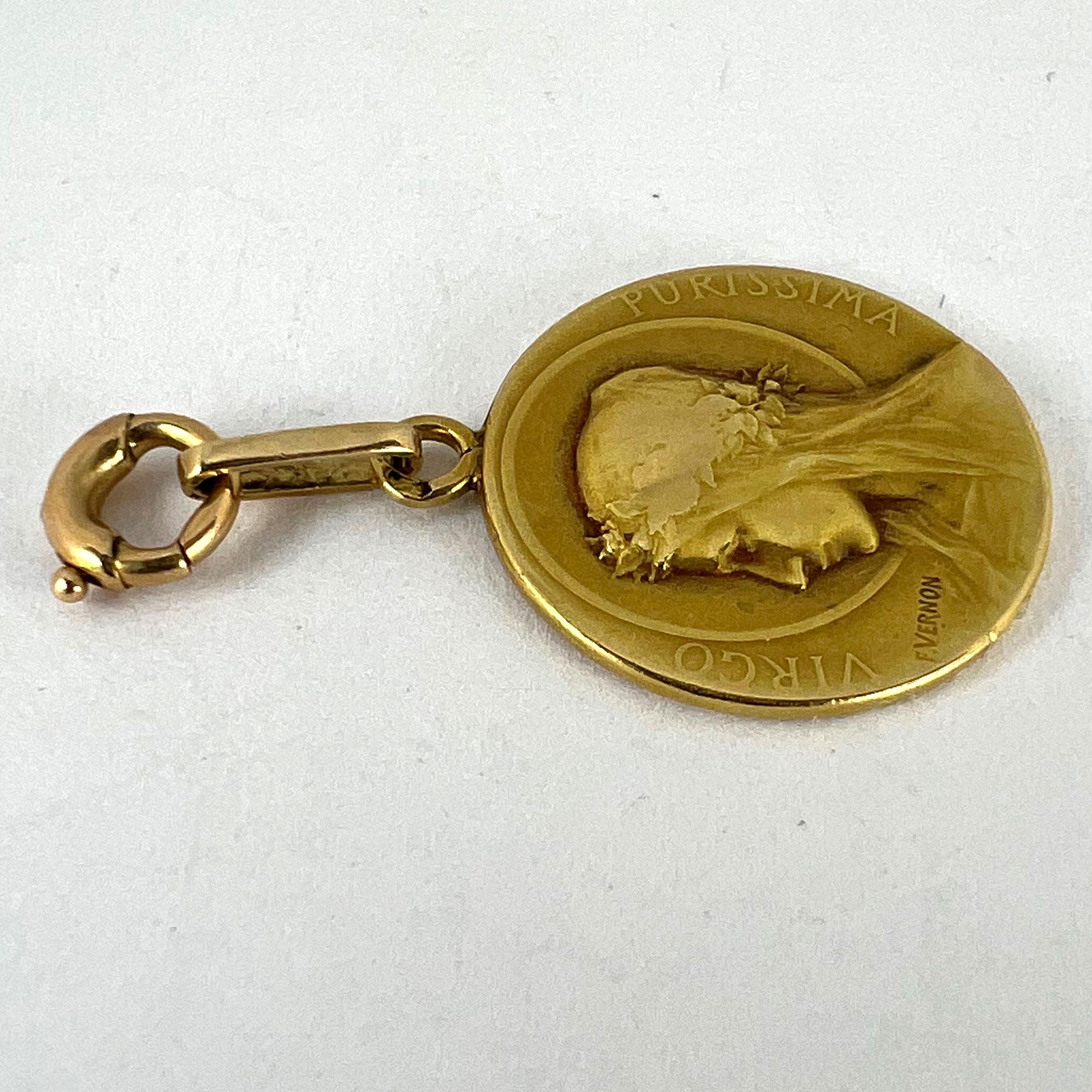 French Vernon 18K Yellow Gold Virgin Mary Virgo Purissima Medal Pendant 11